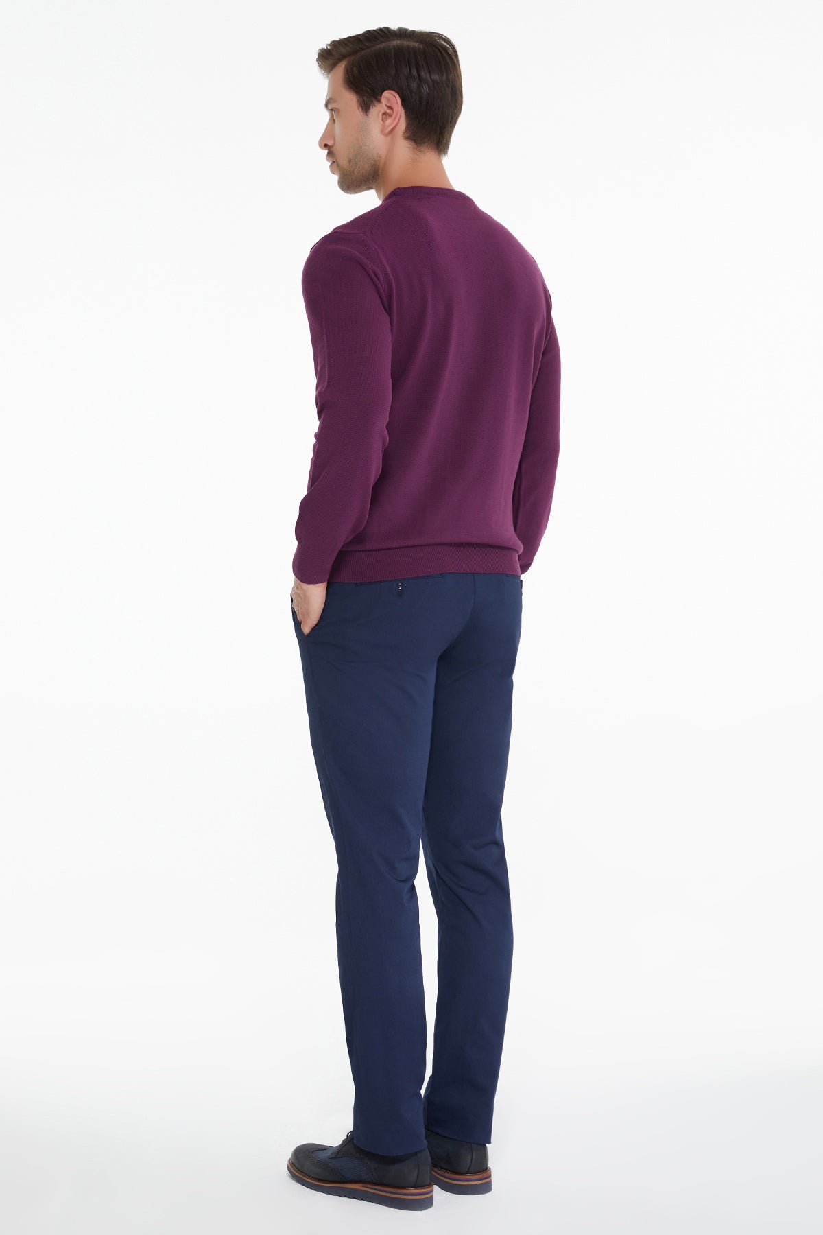 Regular Fit Plum Crewneck Sweater - SAYKI