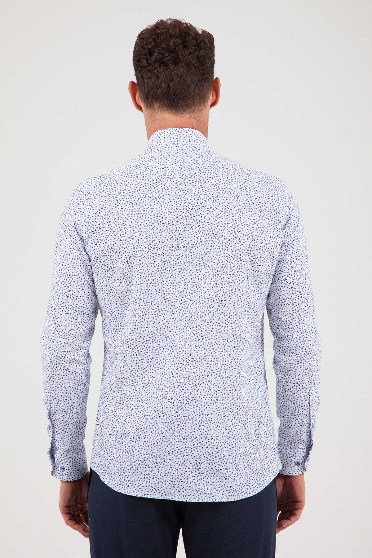 Regular Fit Printed Cotton Blend Blue Casual Shirt - SAYKI