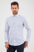 Regular Fit Printed Cotton Blend Blue Casual Shirt - SAYKI