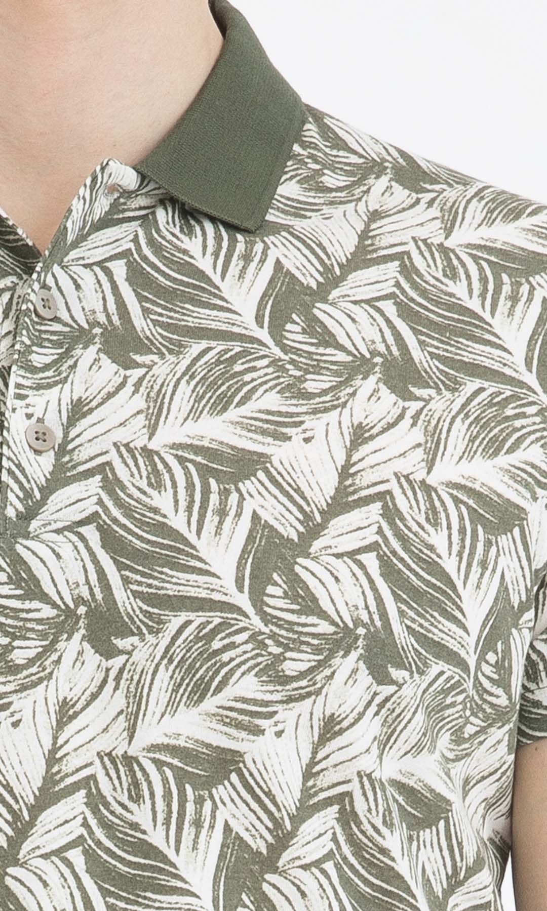 Regular Fit Printed Cotton Blend Khaki Polo T-Shirt - SAYKI