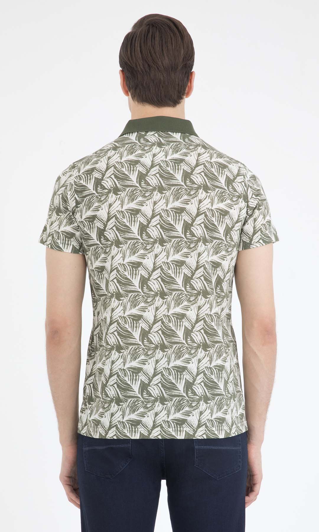 Regular Fit Printed Cotton Blend Khaki Polo T-Shirt - SAYKI