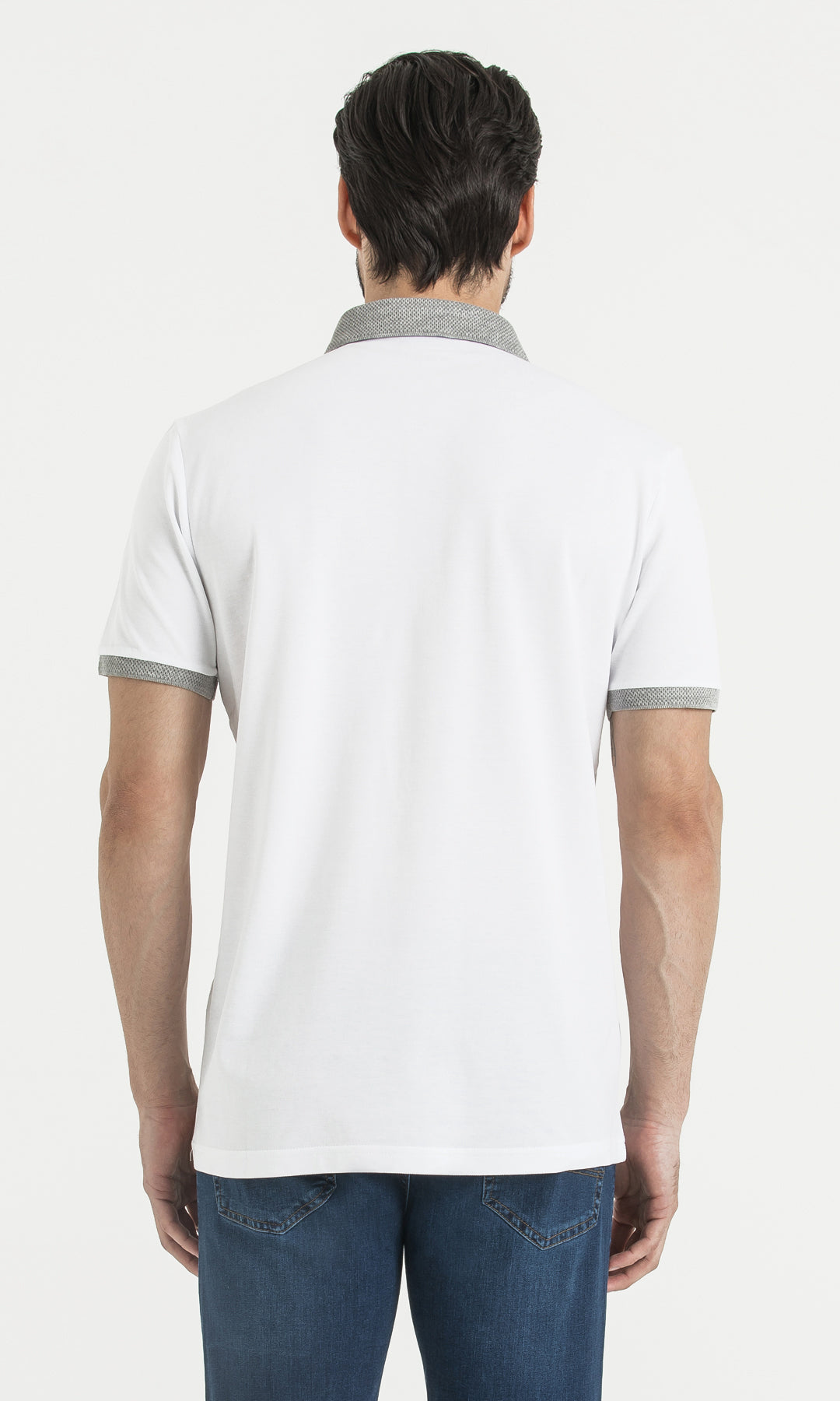 Regular Fit Printed Cotton White - Gray Polo T-Shirt - SAYKI