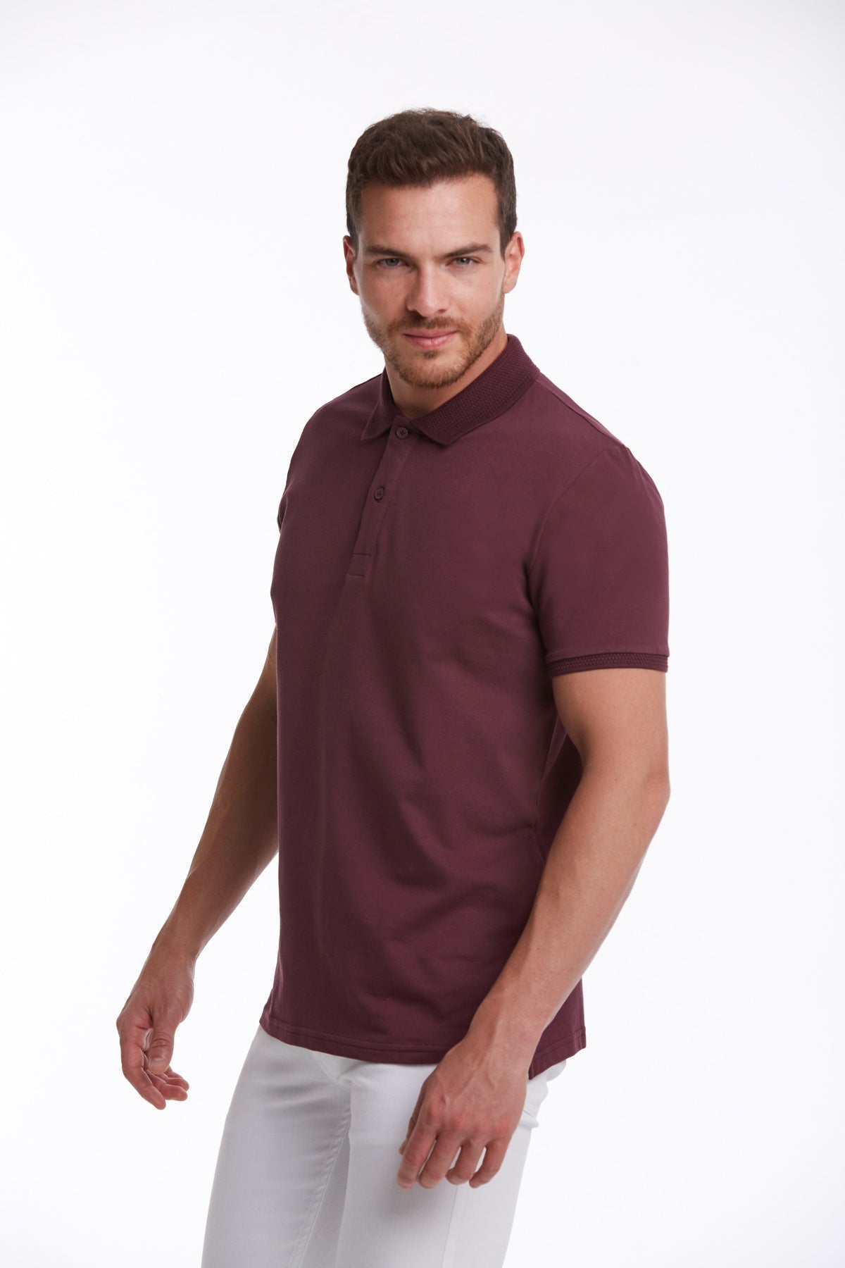 Regular Fit Purple Basic Cotton Polo T-Shirt - SAYKI