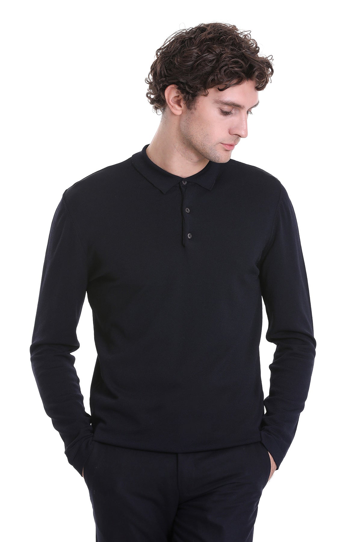 Regular Fit Rayon Navy Polo Sweater - SAYKI