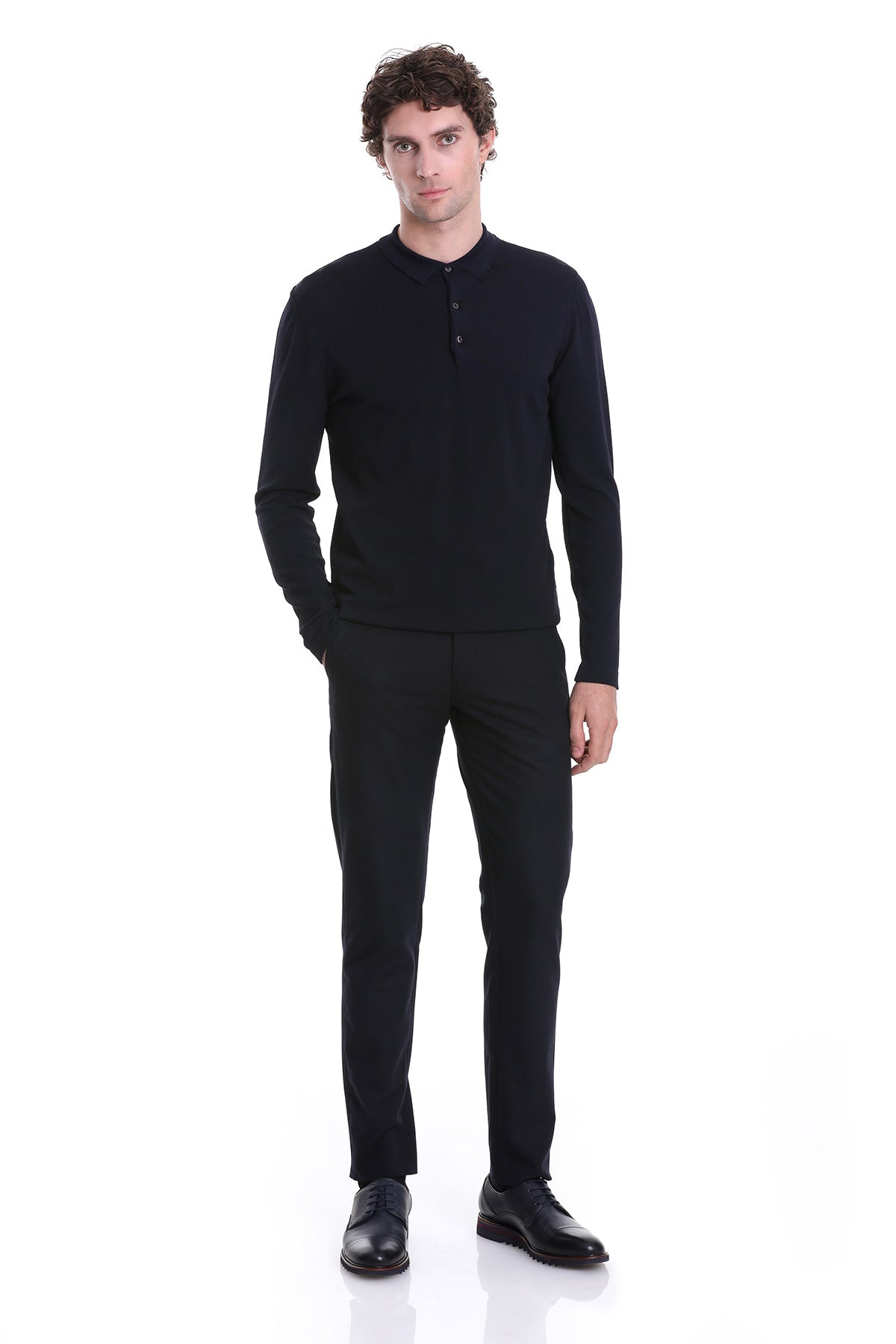 Regular Fit Rayon Navy Polo Sweater - SAYKI