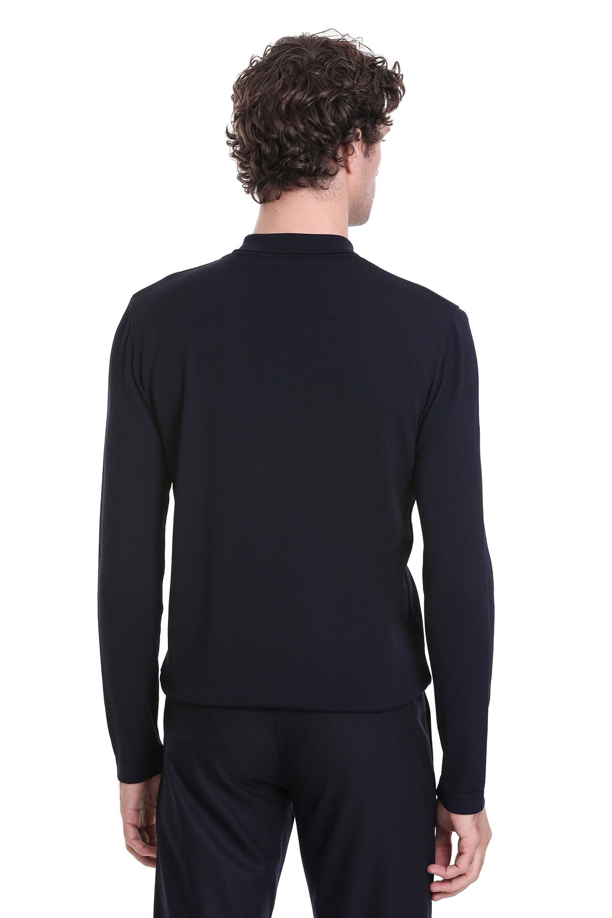 Regular Fit Rayon Navy Polo Sweater - SAYKI