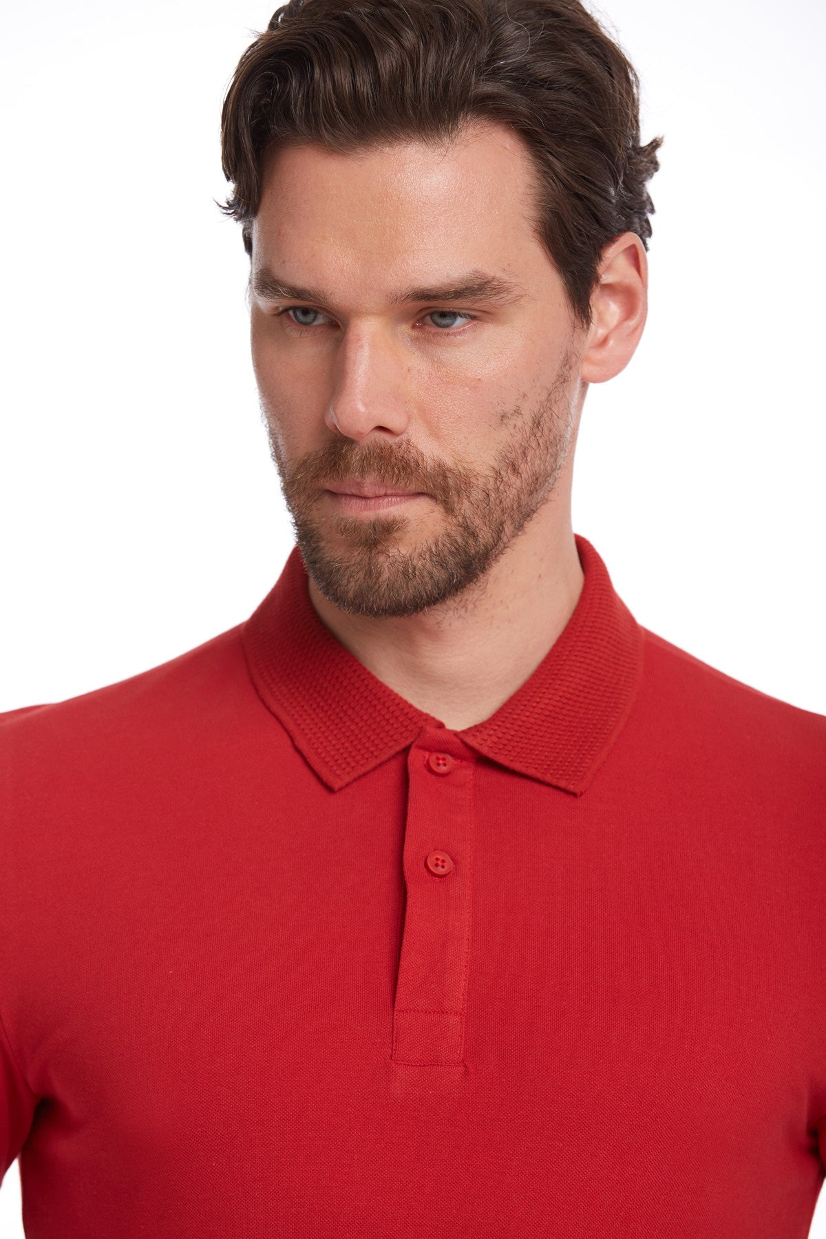 Regular Fit Red Basic Cotton Polo T-Shirt - SAYKI