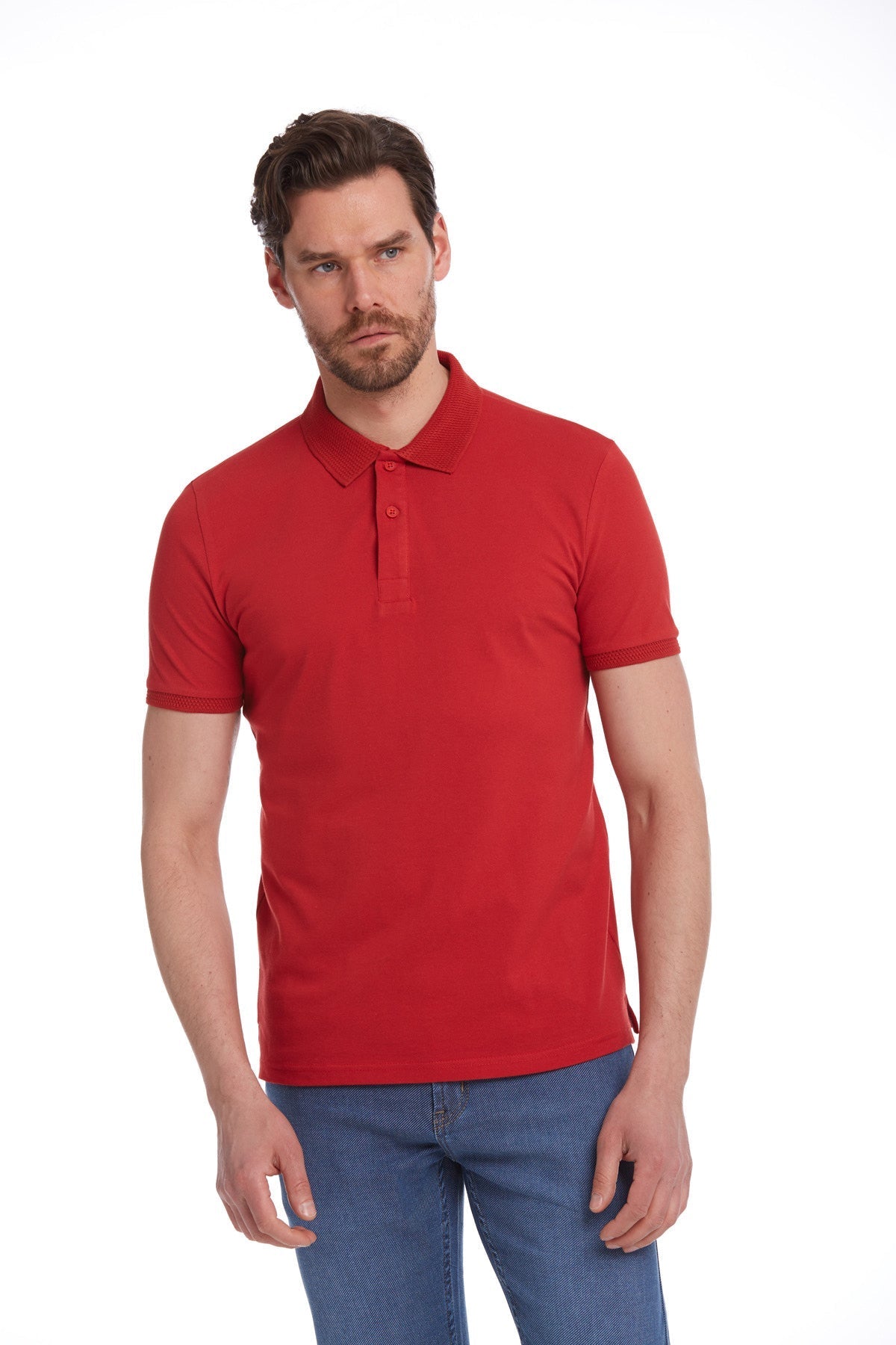 Regular Fit Red Basic Cotton Polo T-Shirt - SAYKI