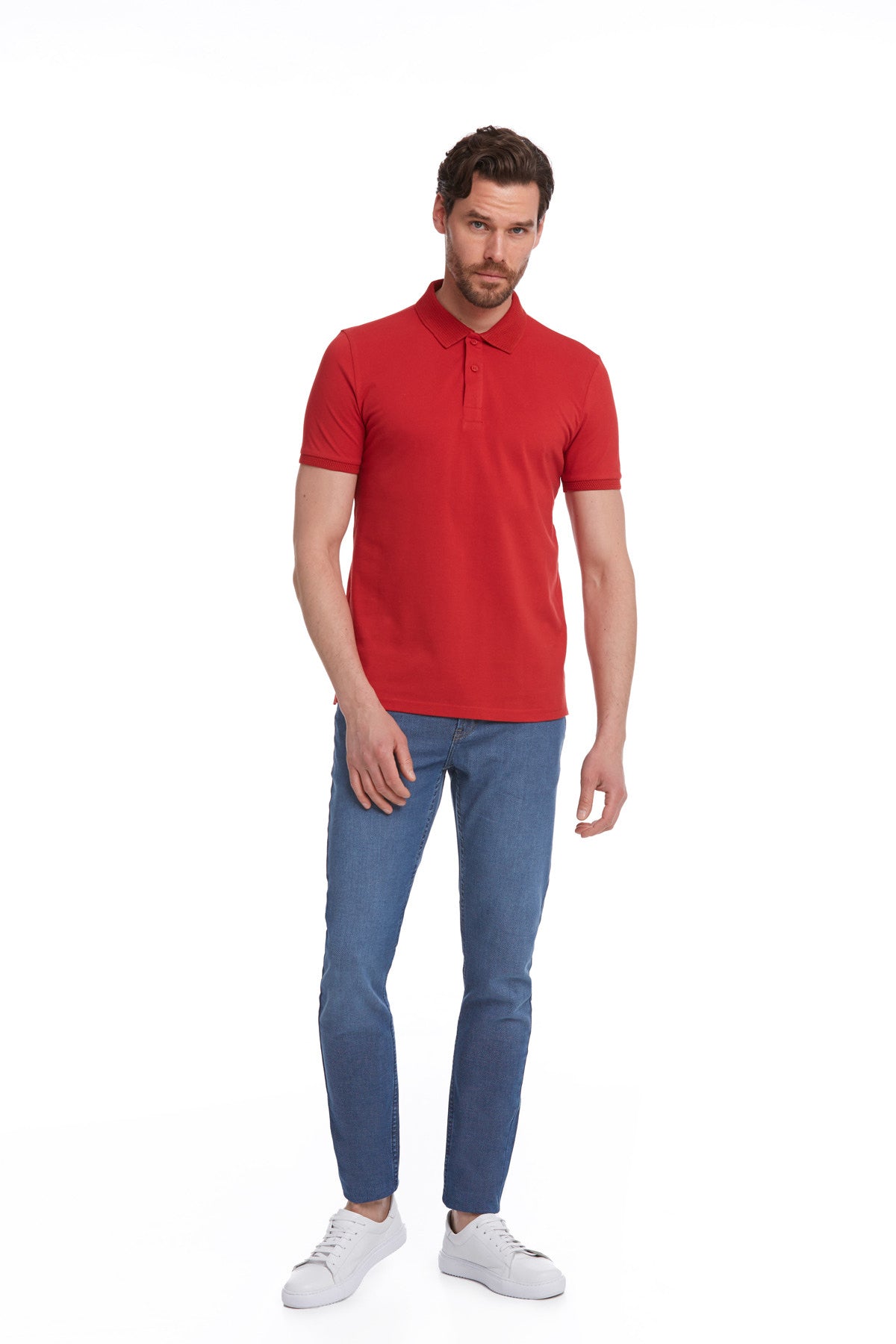 Regular Fit Red Basic Cotton Polo T-Shirt - SAYKI