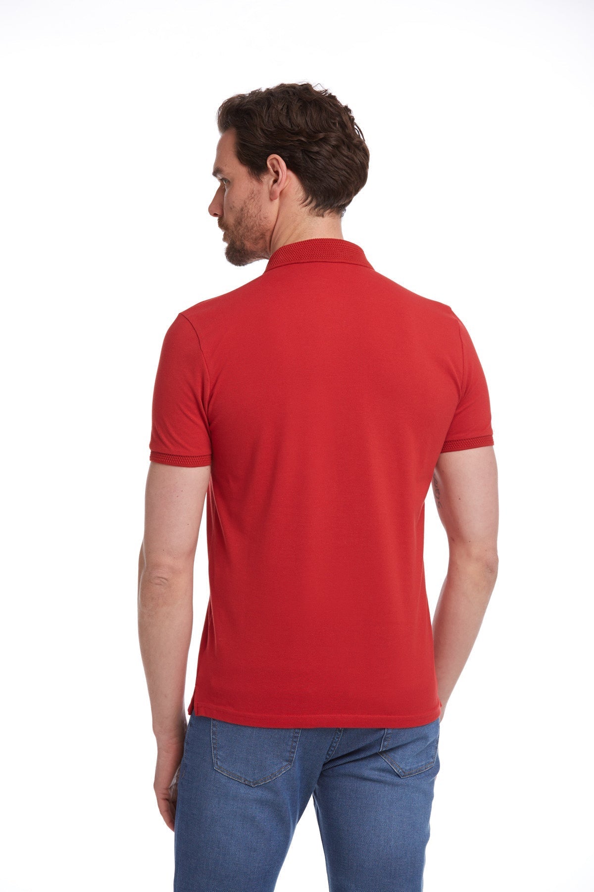 Regular Fit Red Basic Cotton Polo T-Shirt - SAYKI