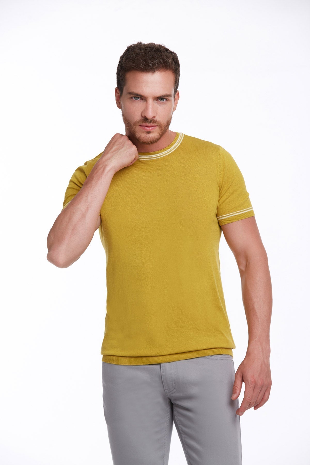 Regular Fit Saffron Basic Crew Neck T-Shirt - SAYKI