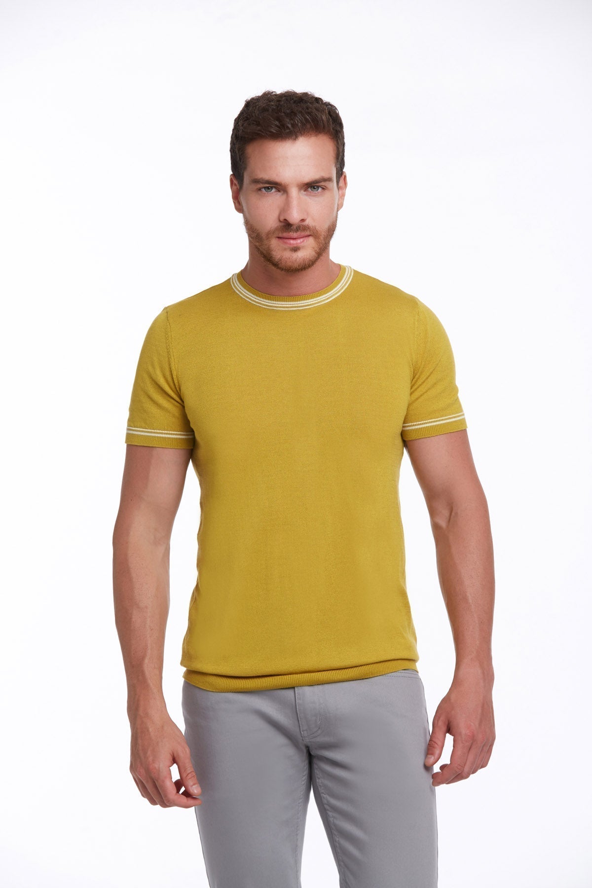 Regular Fit Saffron Basic Crew Neck T-Shirt - SAYKI