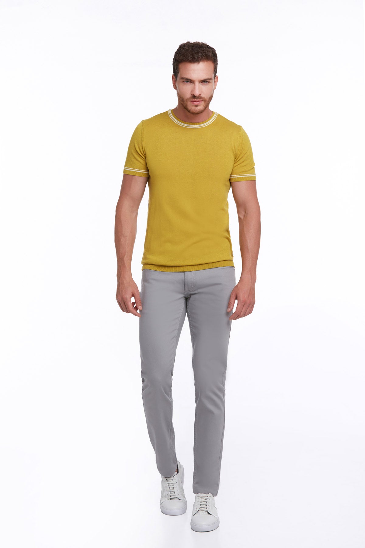Regular Fit Saffron Basic Crew Neck T-Shirt - SAYKI