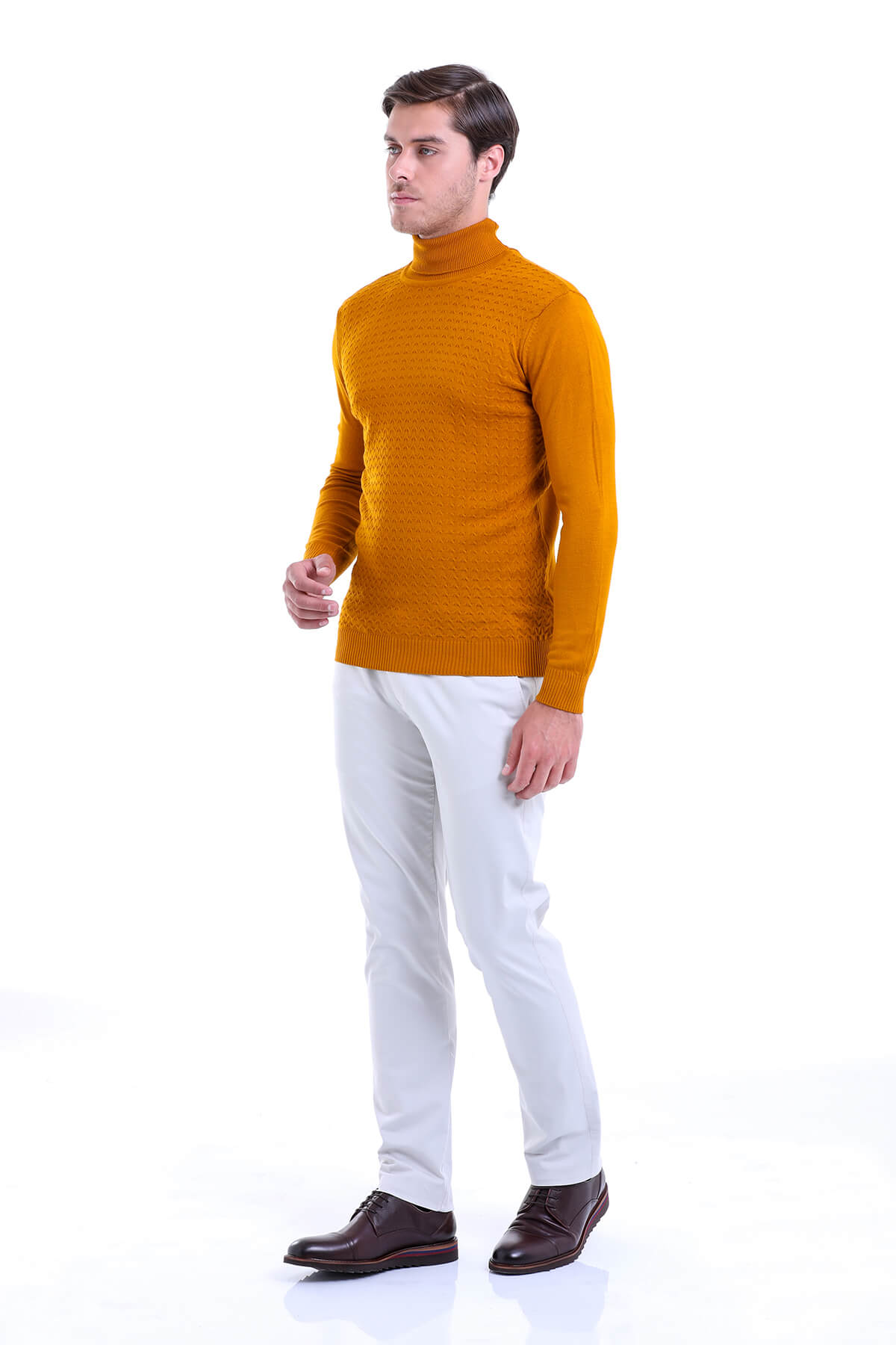 Regular Fit Saffron Turtleneck Sweater - SAYKI