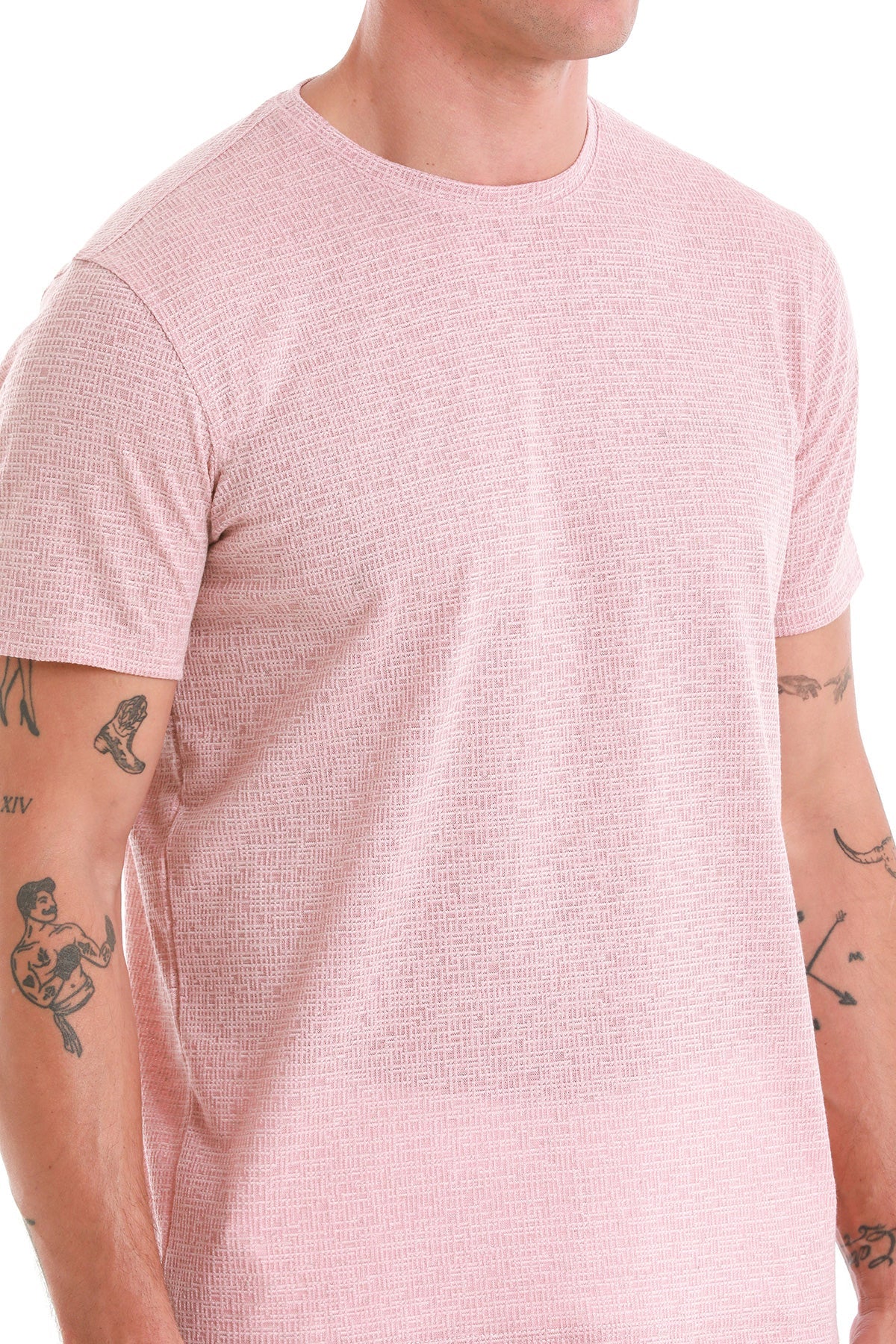 Regular Fit Salmon Jacquard Cotton-Linen Blend Crewneck