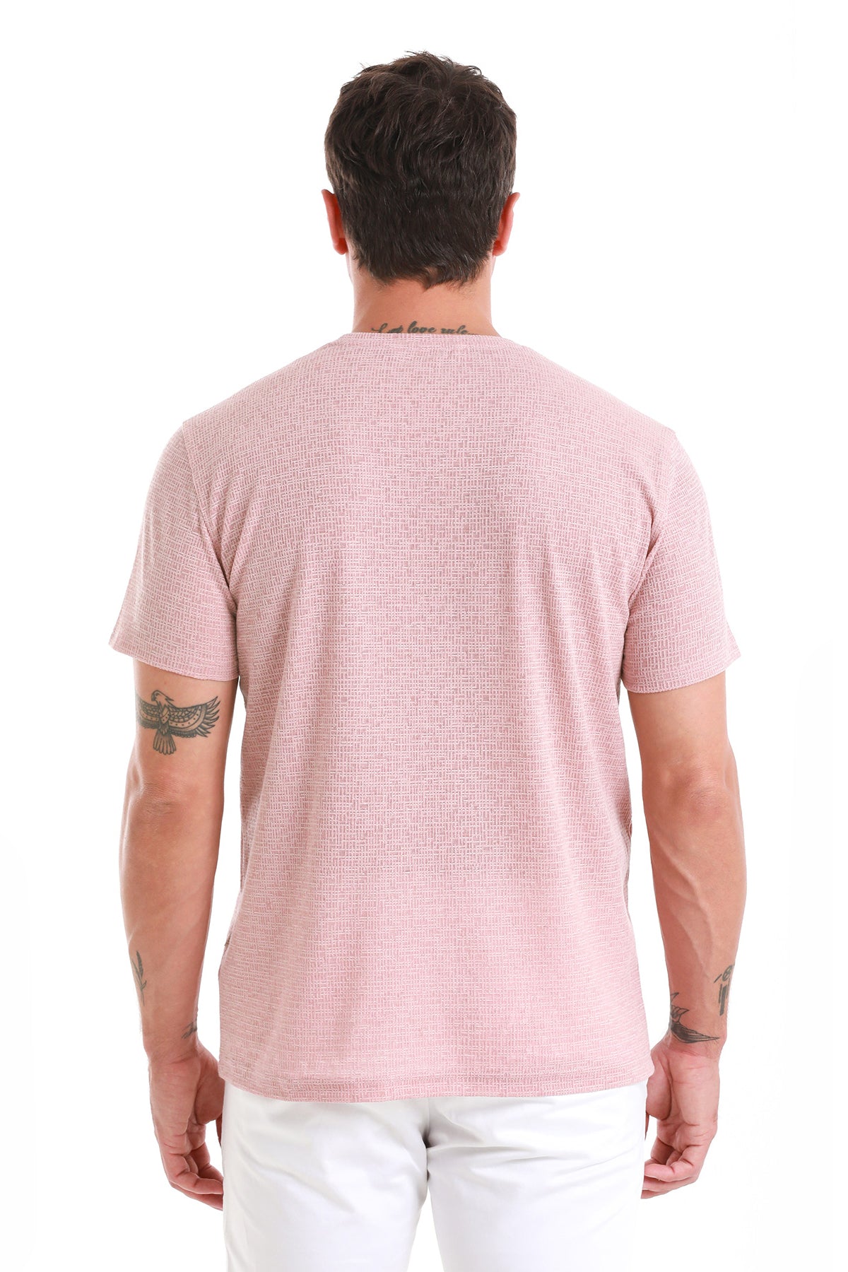 Regular Fit Salmon Jacquard Cotton-Linen Blend Crewneck
