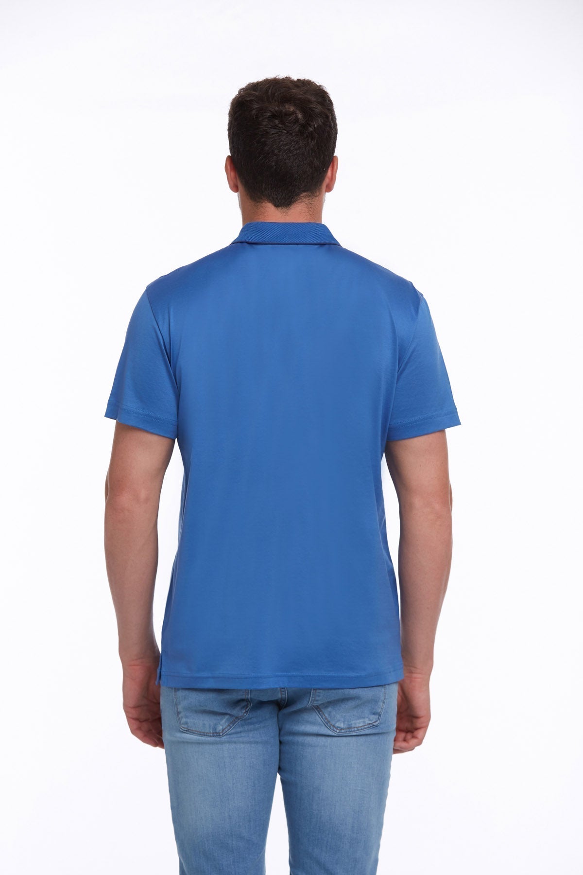 Regular Fit Sax Blue Basic Cotton Polo T-Shirt - SAYKI