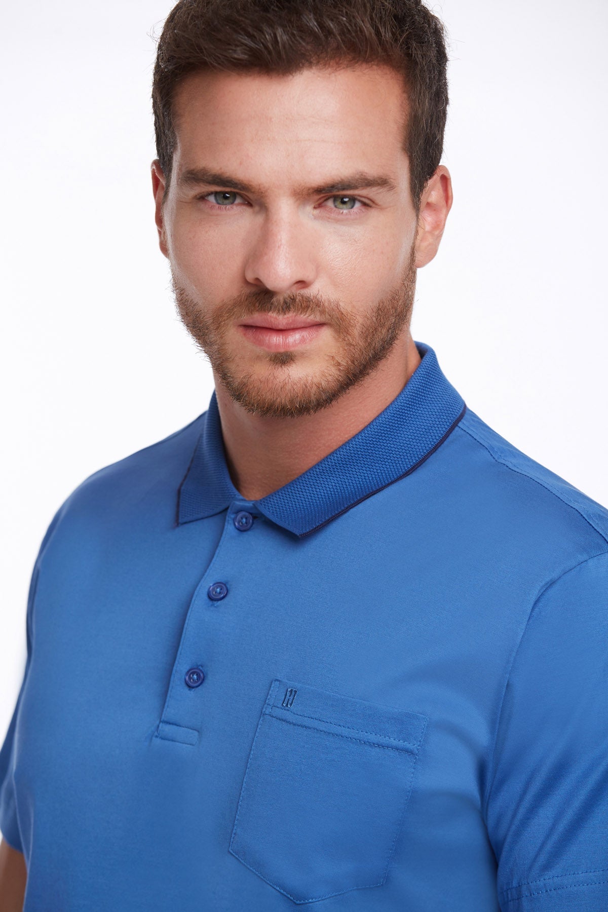 Regular Fit Sax Blue Basic Cotton Polo T-Shirt - SAYKI