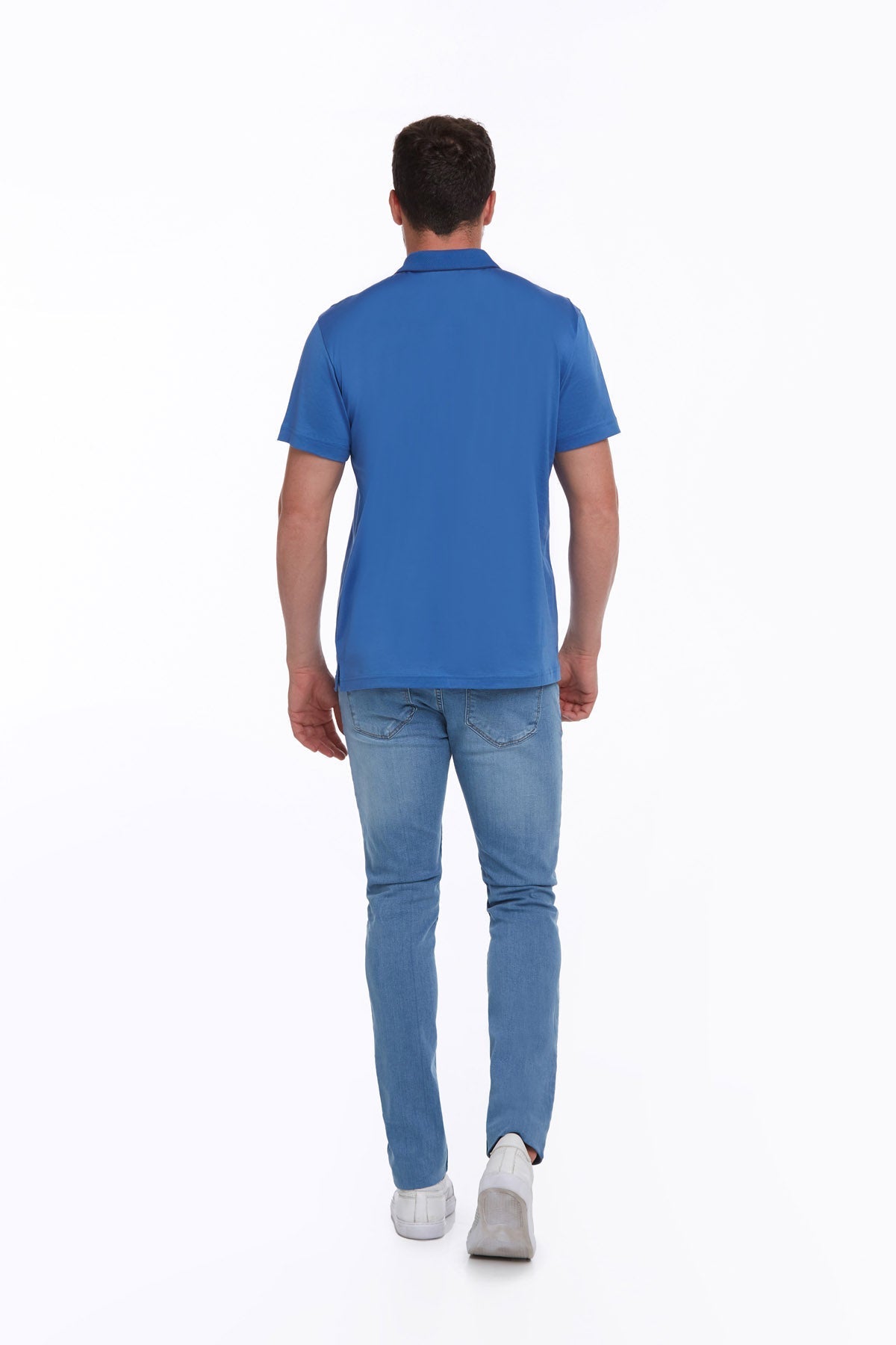 Regular Fit Sax Blue Basic Cotton Polo T-Shirt - SAYKI
