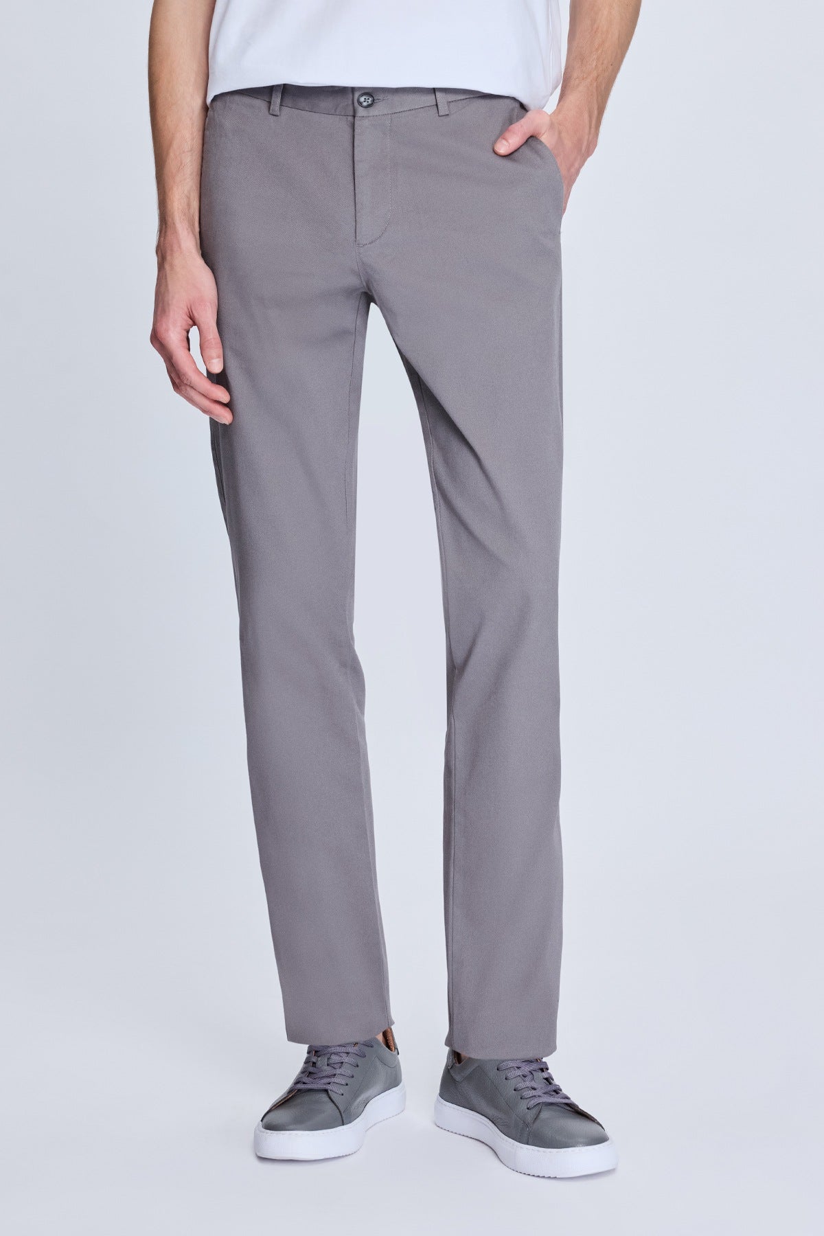 Regular Fit Side Pocket High Waist Gray Casual Pants - SAYKI