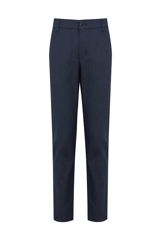 Regular Fit Side Pocket High Waist Navy Cotton Casual Pants