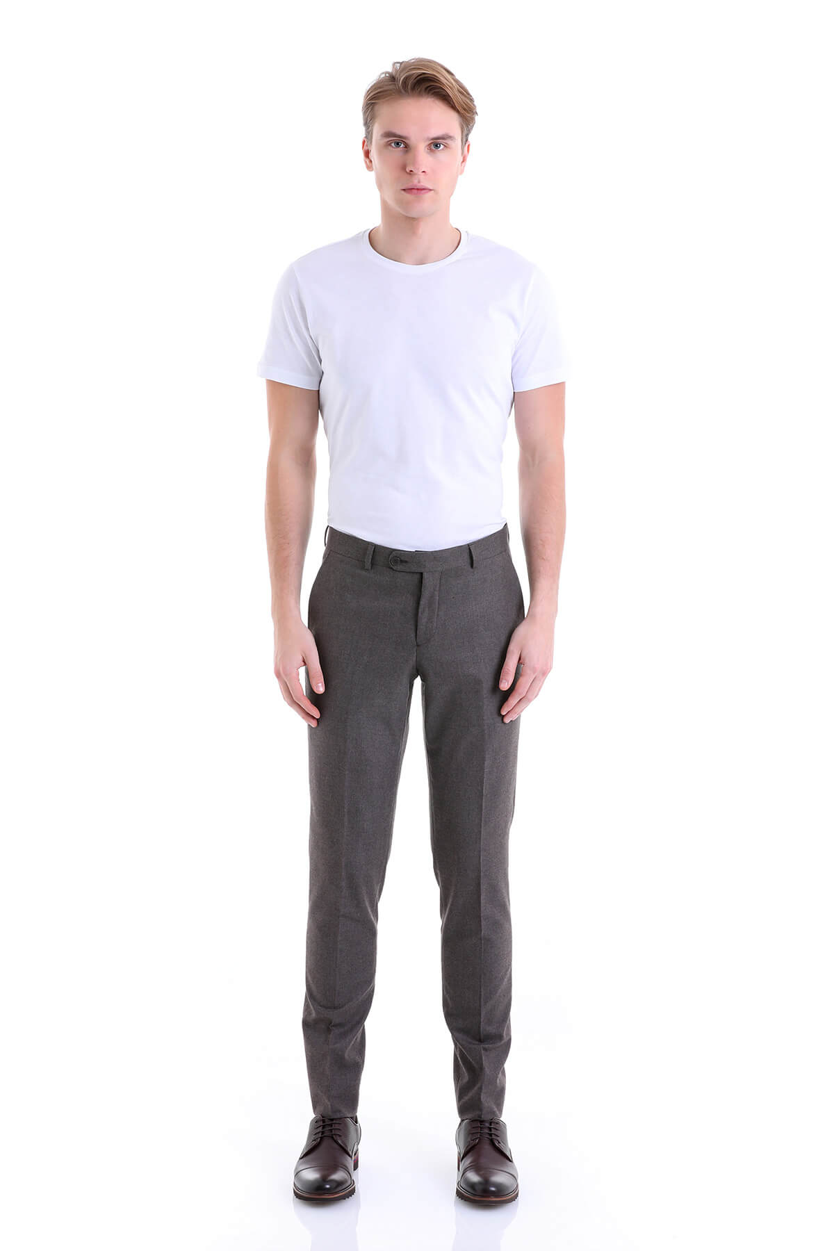 Regular Fit Side Pocket Low Waist Brown Dress Pants - SAYKI