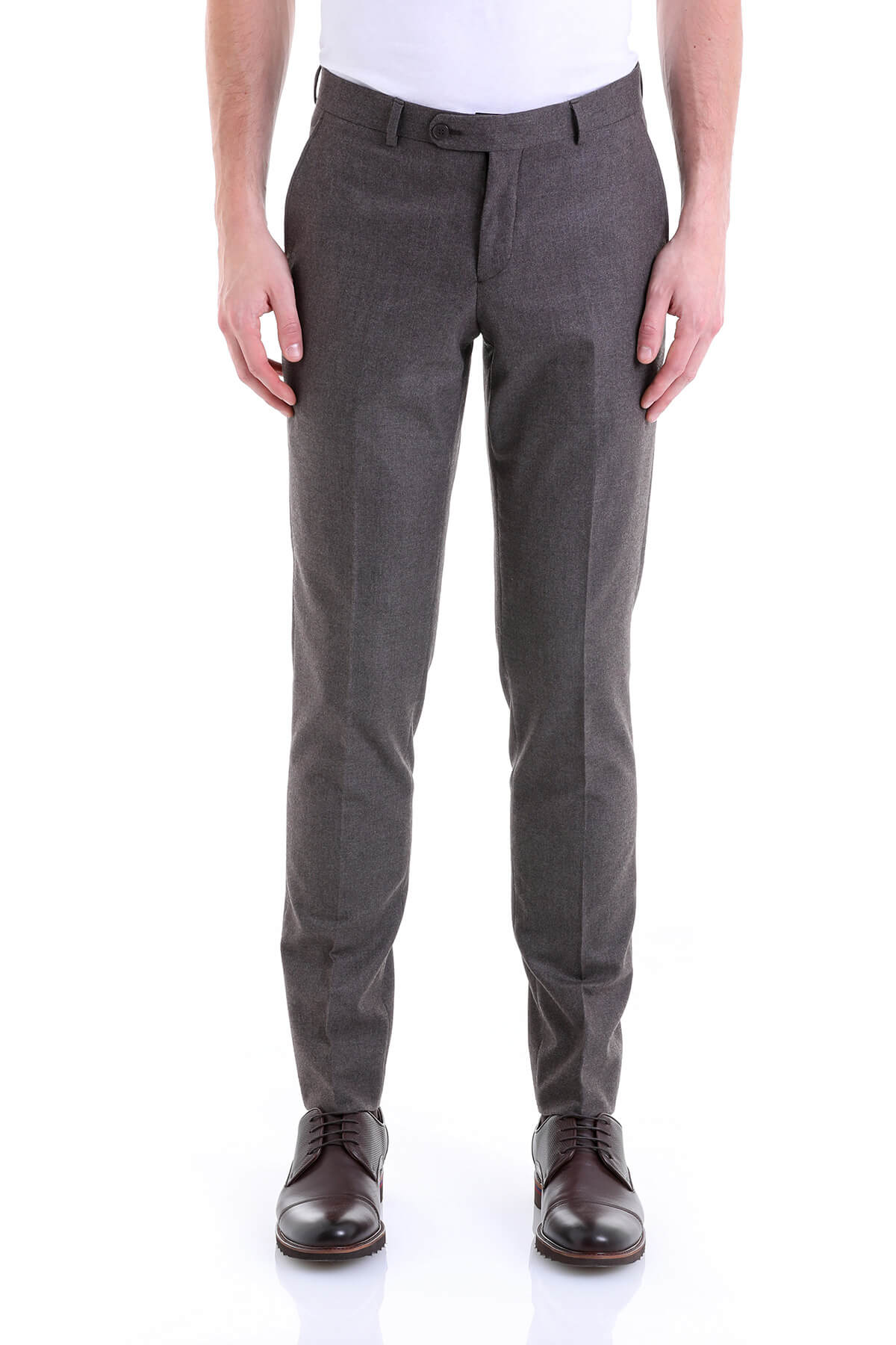 Regular Fit Side Pocket Low Waist Brown Dress Pants - SAYKI