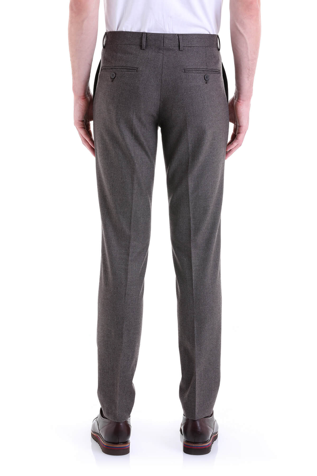 Regular Fit Side Pocket Low Waist Brown Dress Pants - SAYKI