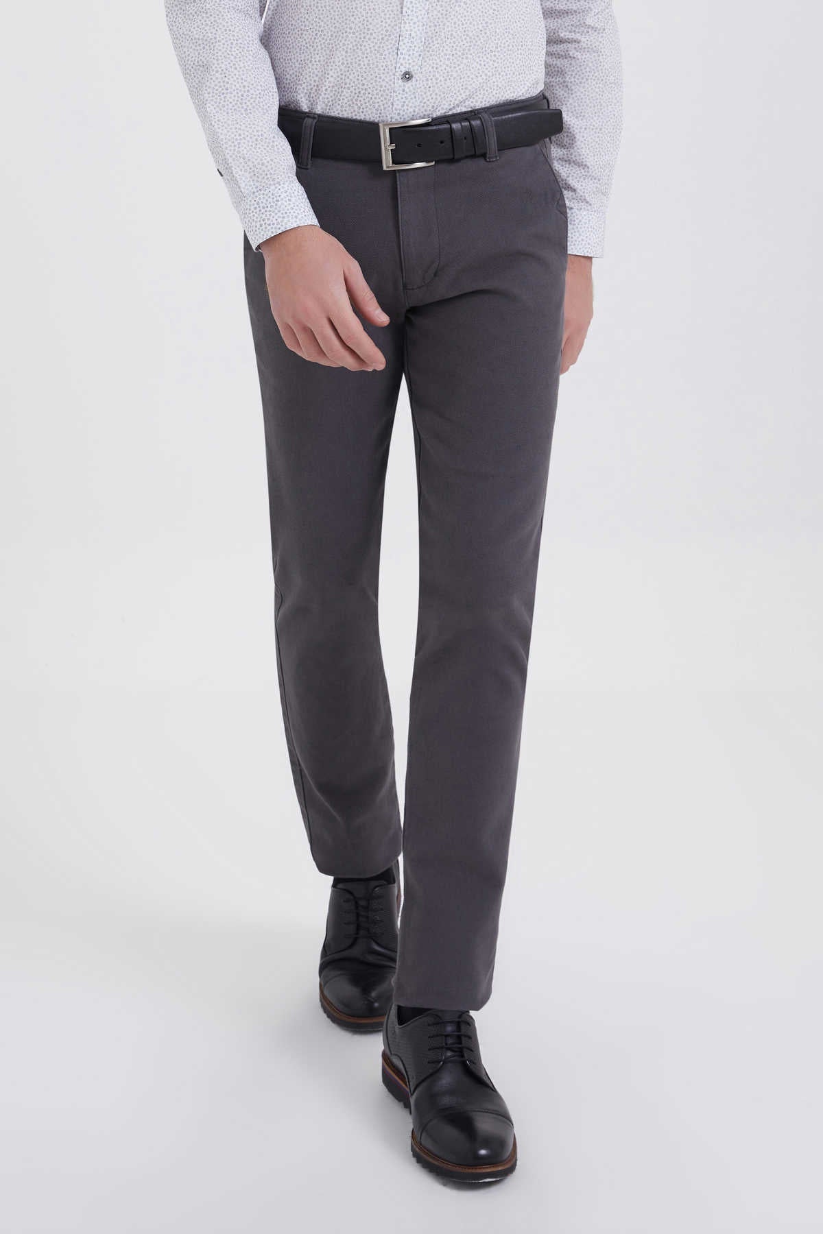 Regular Fit Side Pocket Low Waist Gray Cotton Casual Pants