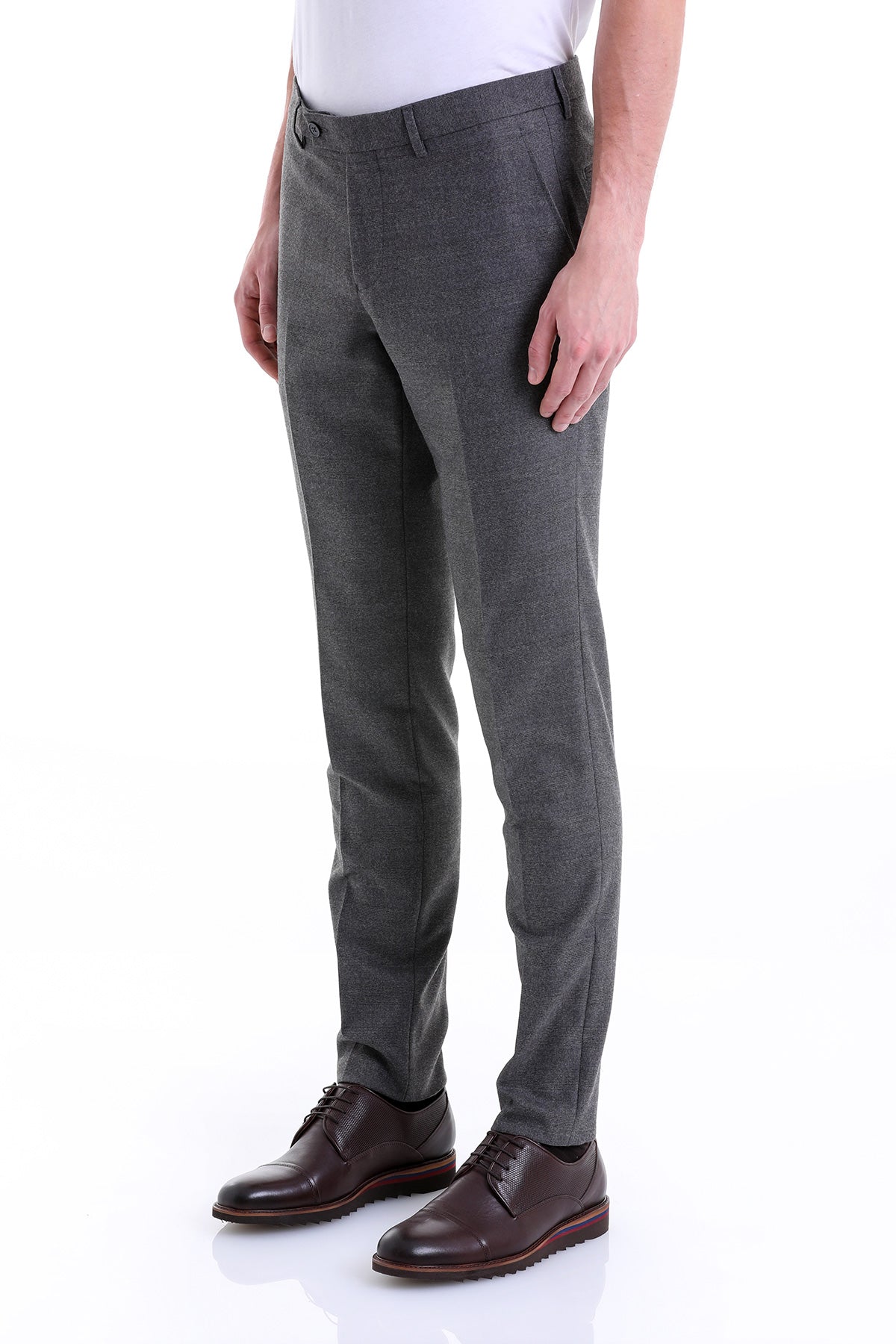 Regular Fit Side Pocket Low Waist Gray Dress Pants - SAYKI