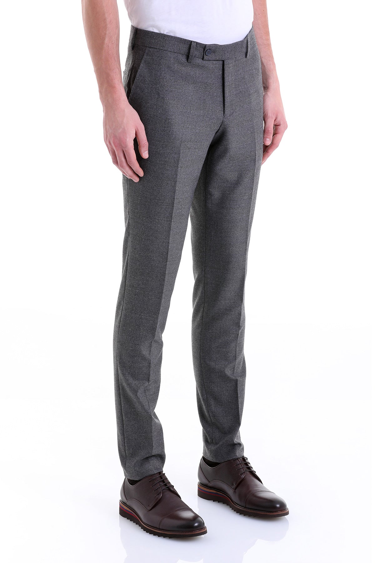 Regular Fit Side Pocket Low Waist Gray Dress Pants - SAYKI