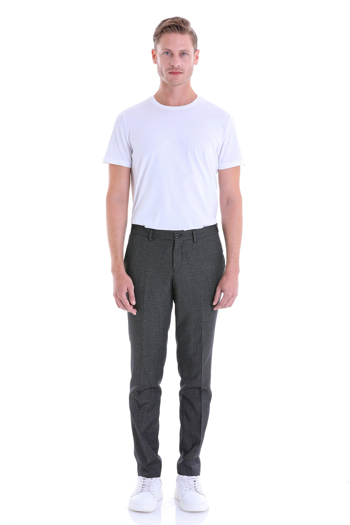 Regular Fit Side Pocket Textured Black Dress Pants - SAYKI