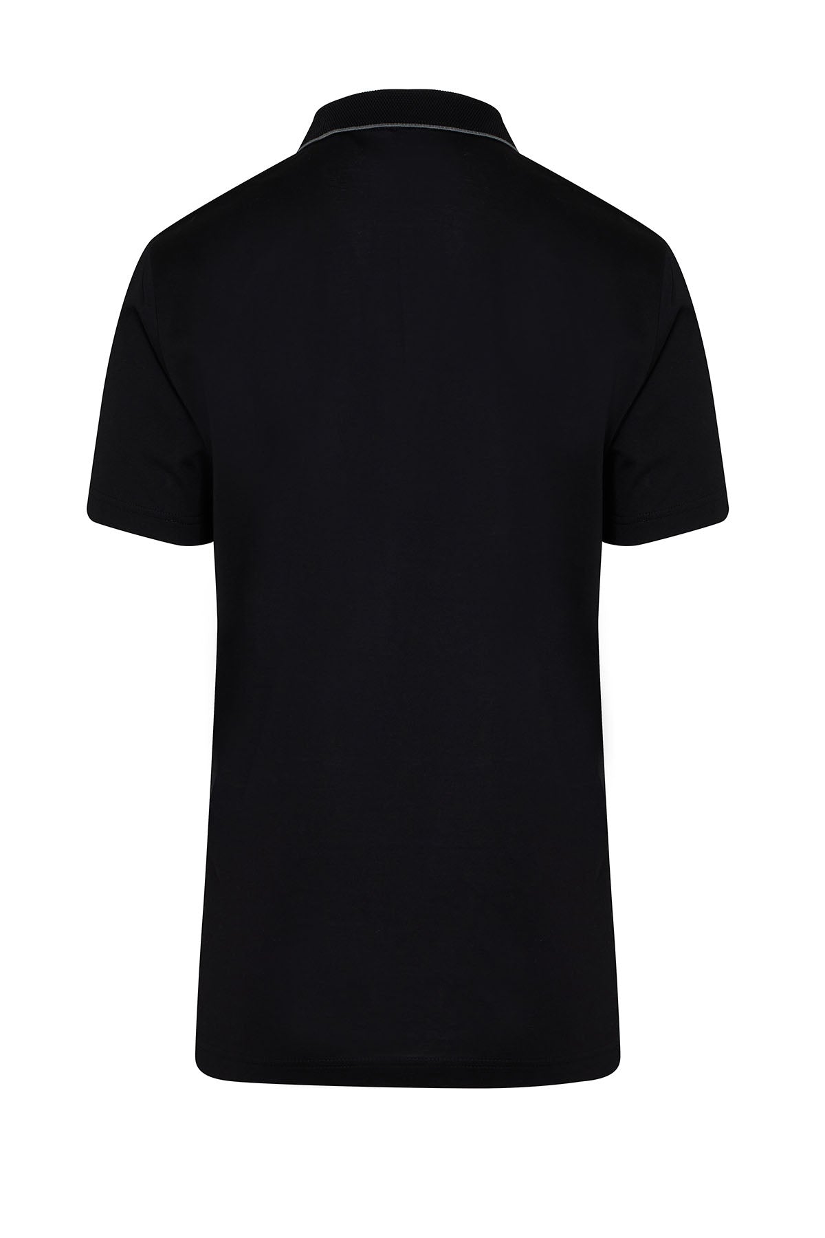 Regular Fit Solid Black Basic Cotton Polo T-Shirt - SAYKI