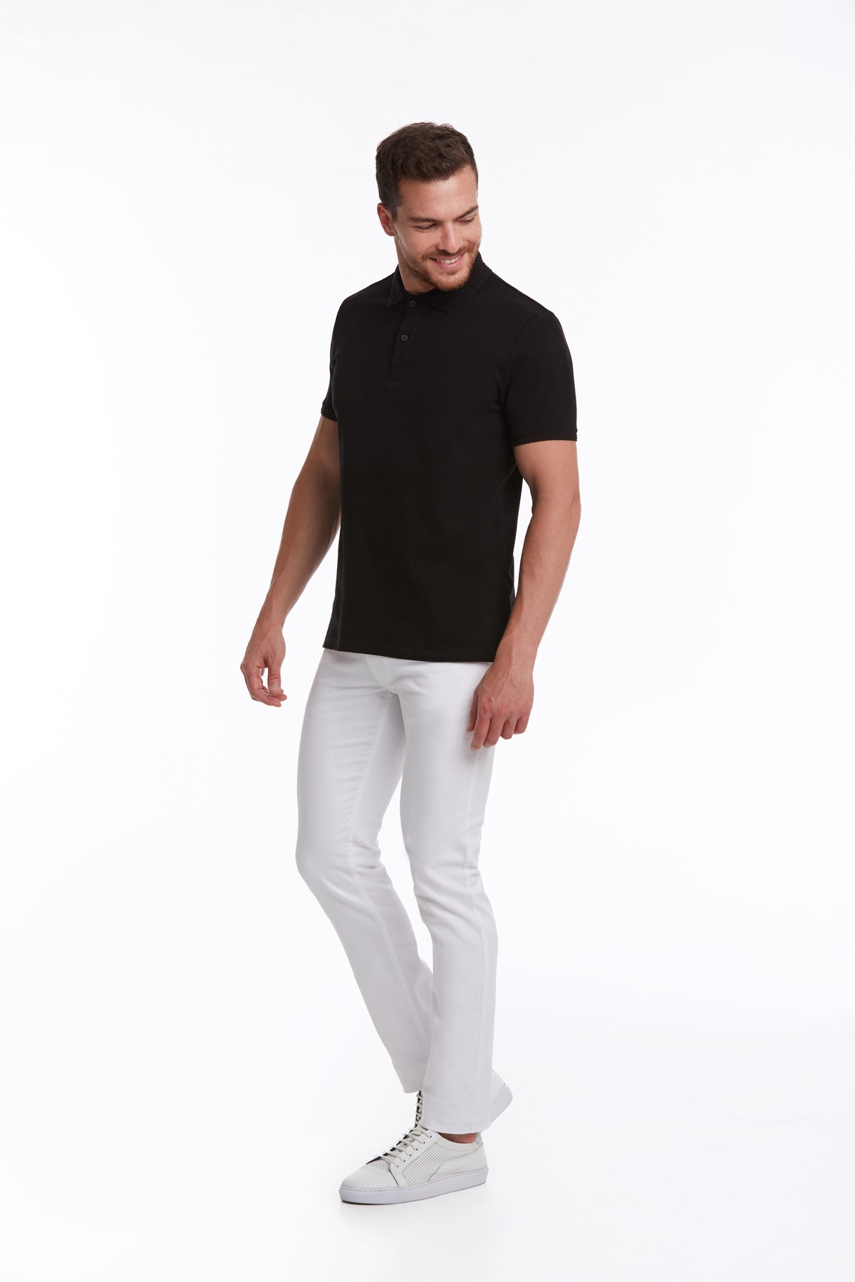 Regular Fit Solid Black Cotton Polo T-Shirt - SAYKI