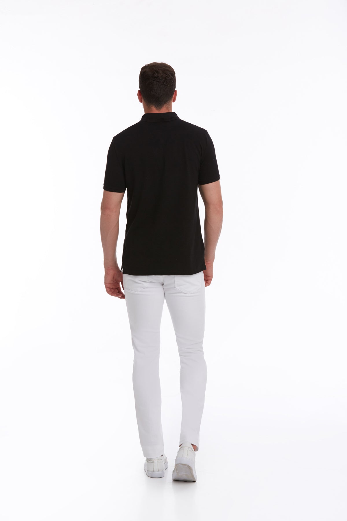 Regular Fit Solid Black Cotton Polo T-Shirt - SAYKI
