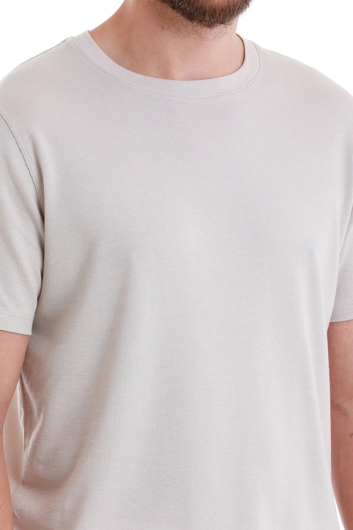 Regular Fit Stone Cotton Blend Crew Neck T-Shirt - SAYKI