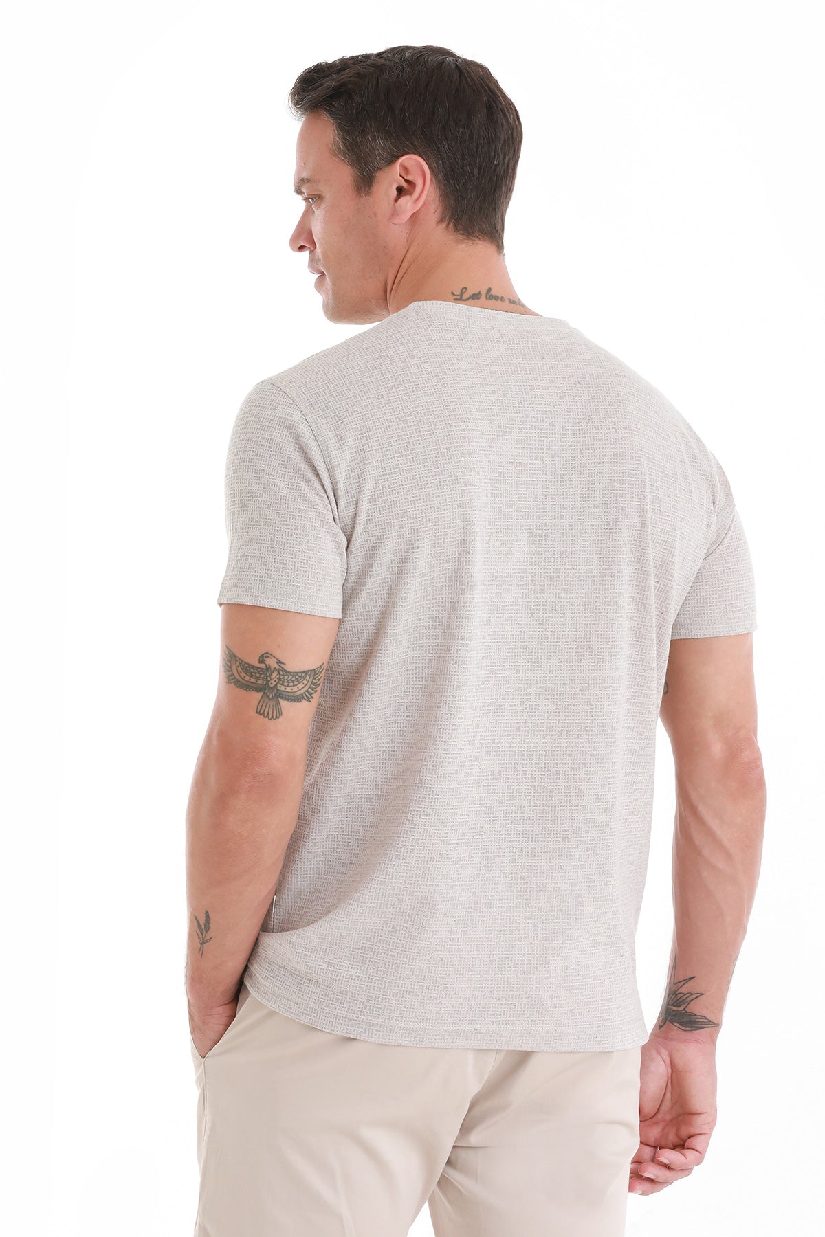Regular Fit Stone Jacquard Cotton-Linen Blend Crewneck
