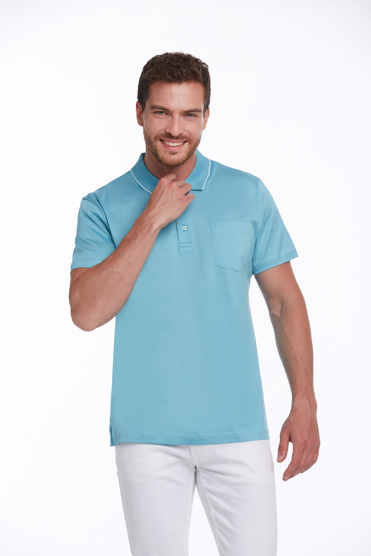 Regular Fit Turquoise Basic Cotton Polo T-Shirt - SAYKI