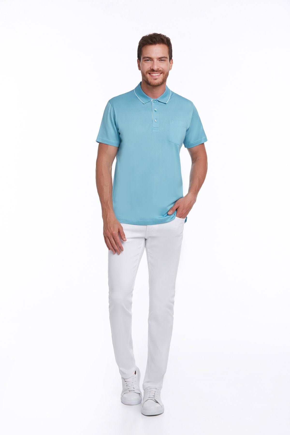 Regular Fit Turquoise Basic Cotton Polo T-Shirt - SAYKI