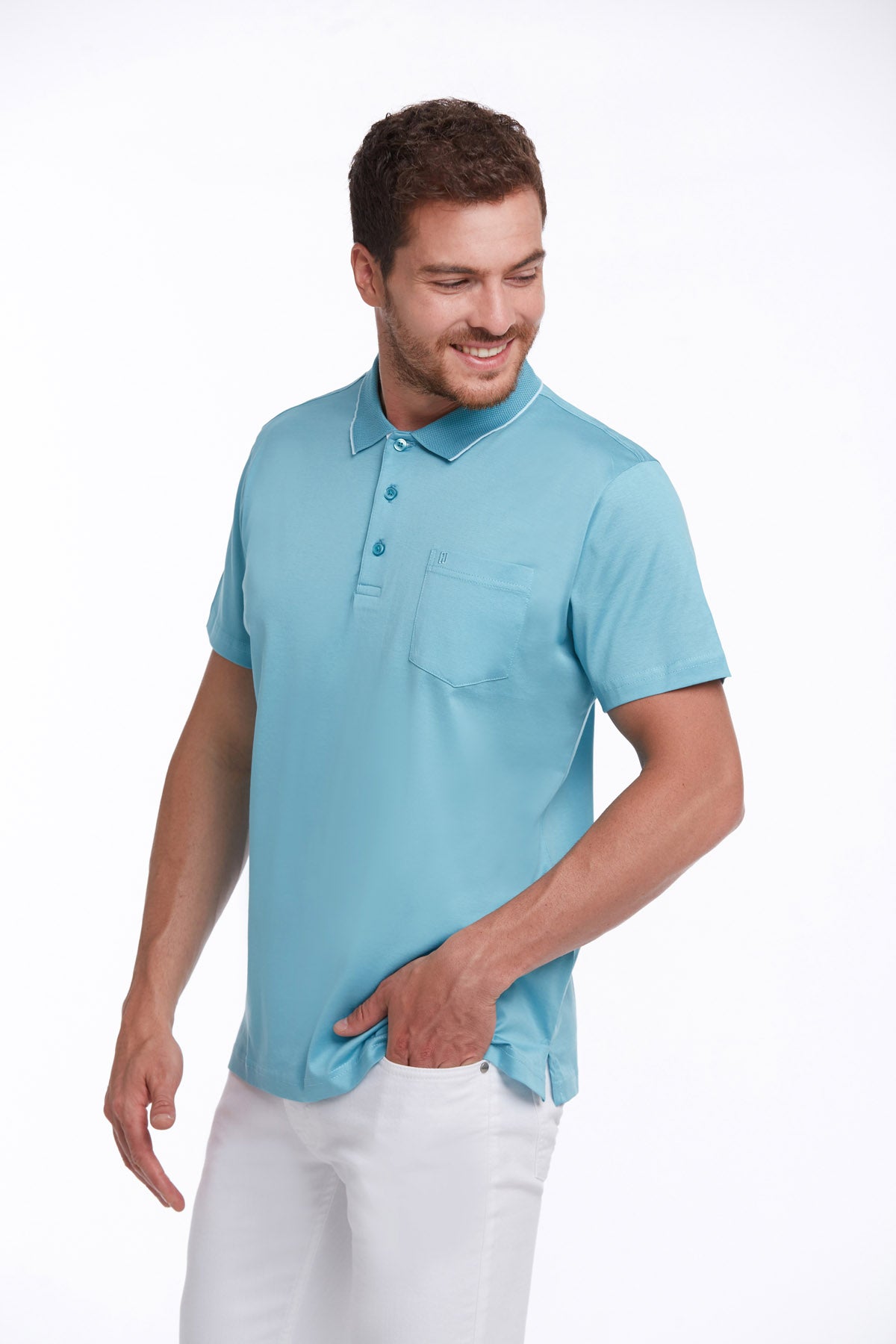 Regular Fit Turquoise Basic Cotton Polo T-Shirt - SAYKI