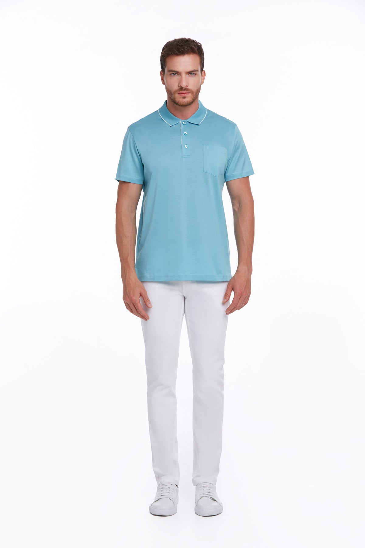 Regular Fit Turquoise Basic Cotton Polo T-Shirt - SAYKI