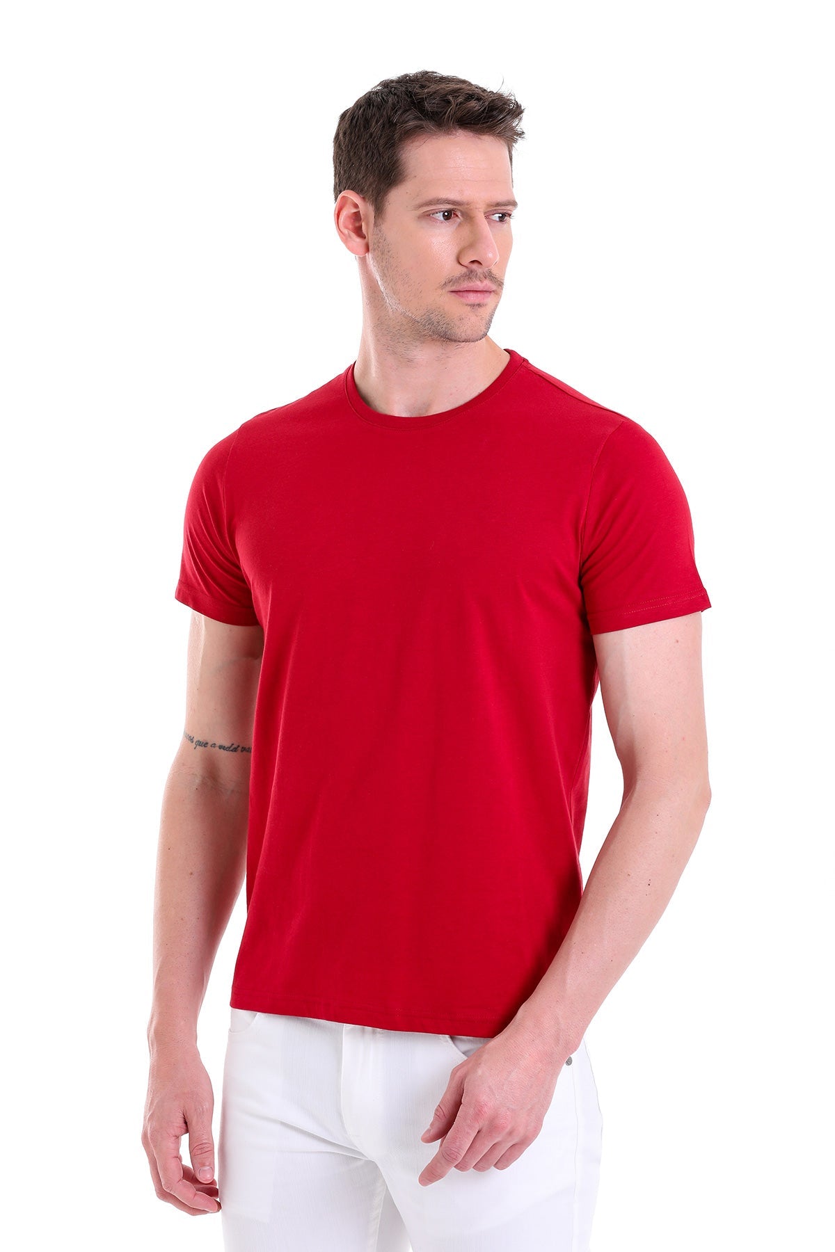 Regular Fit Vibrant Burgundy Cotton Crew Neck T-Shirt