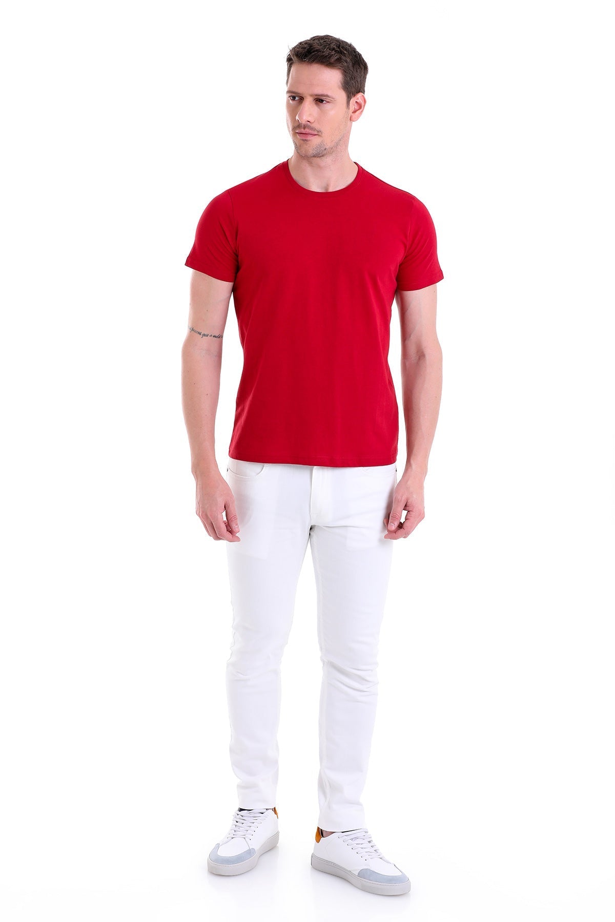 Regular Fit Vibrant Burgundy Cotton Crew Neck T-Shirt