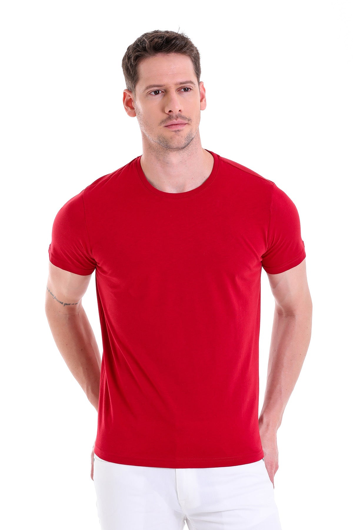 Regular Fit Vibrant Burgundy Cotton Crew Neck T-Shirt