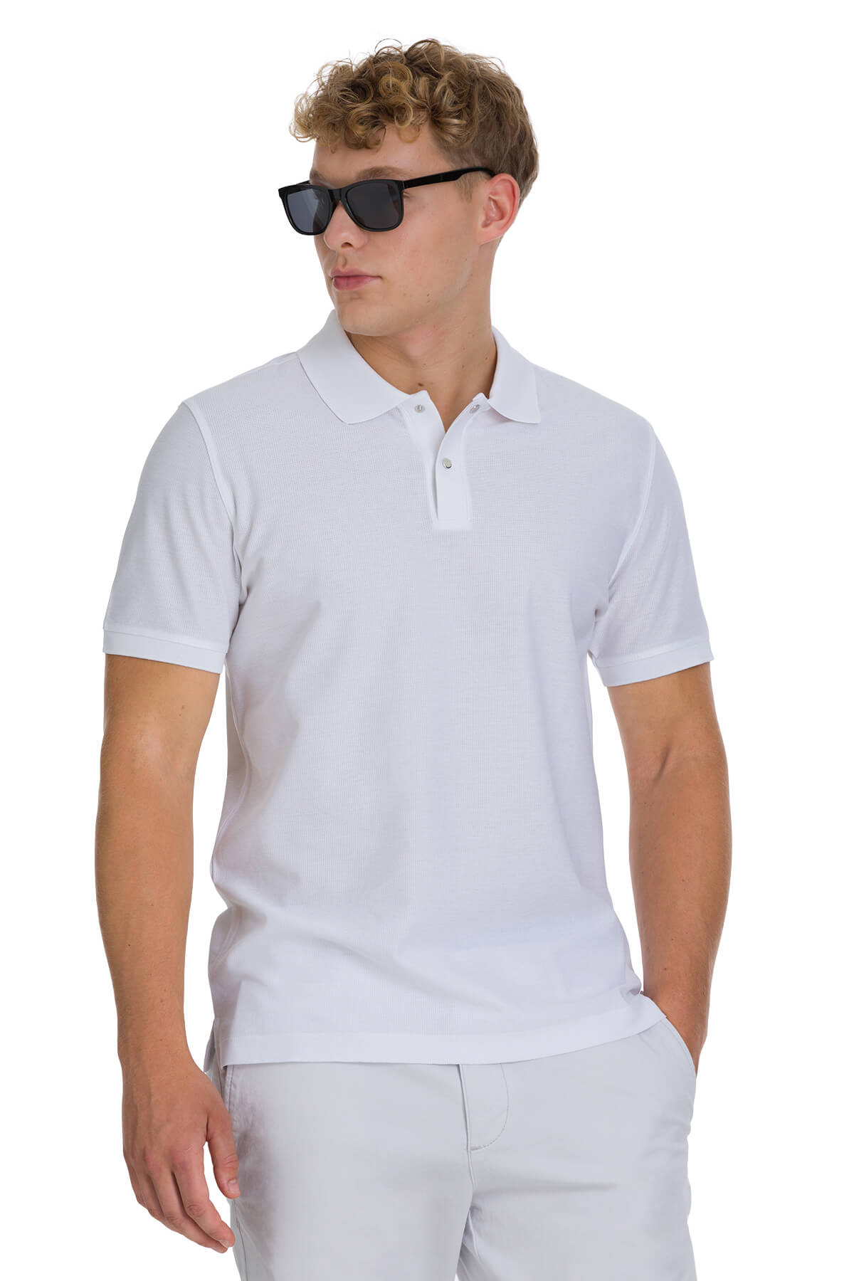 Regular Fit White 100% Cotton Mercerized Polo T-Shirt