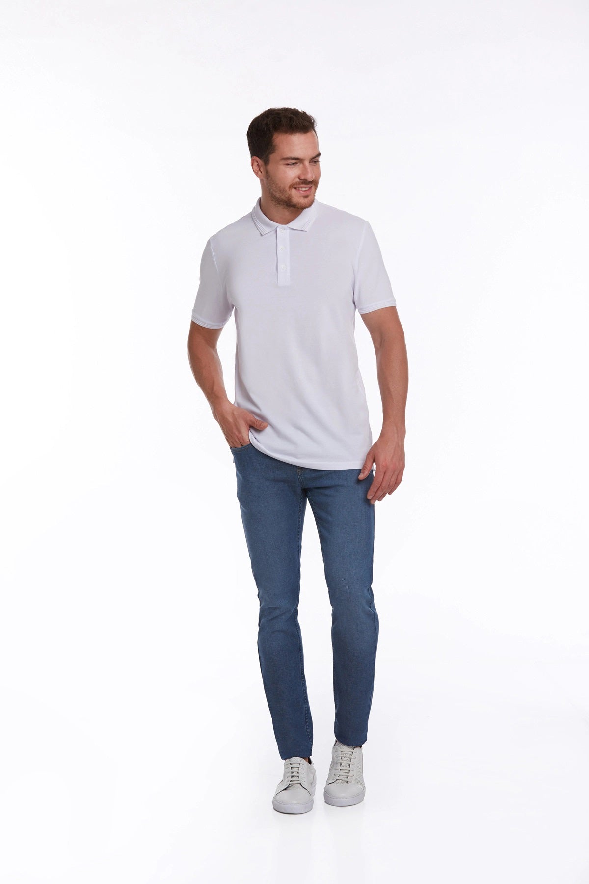 Regular Fit White Basic 100% Cotton Polo T-Shirt - SAYKI