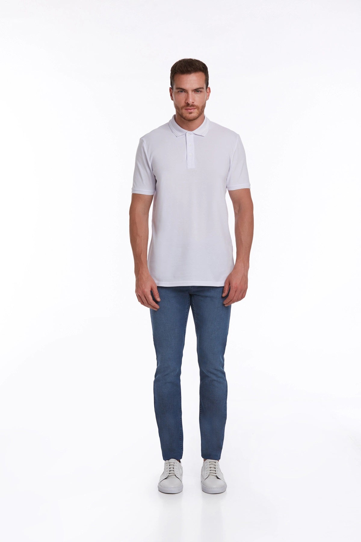 Regular Fit White Basic 100% Cotton Polo T-Shirt - SAYKI