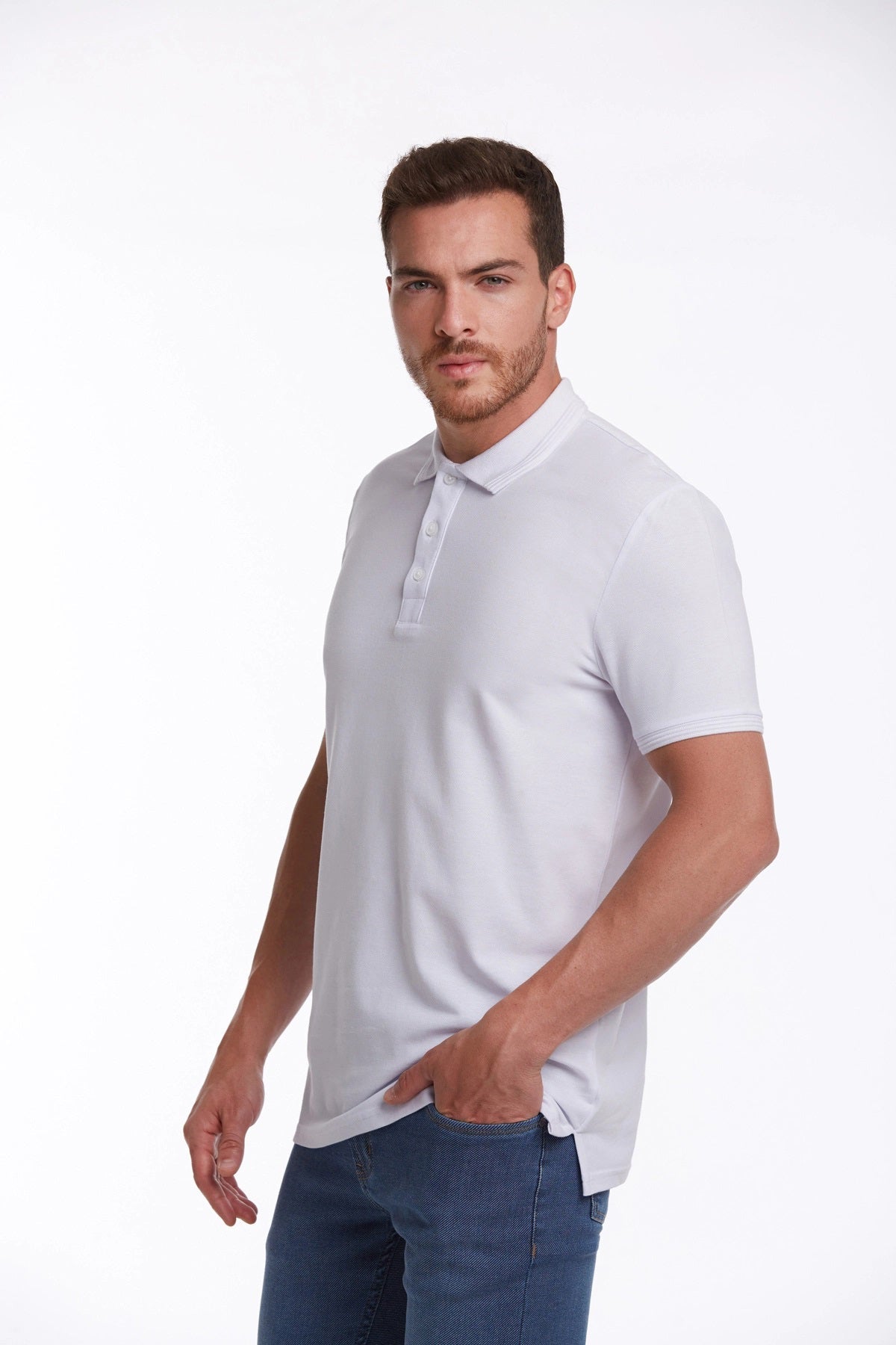 Regular Fit White Basic 100% Cotton Polo T-Shirt - SAYKI
