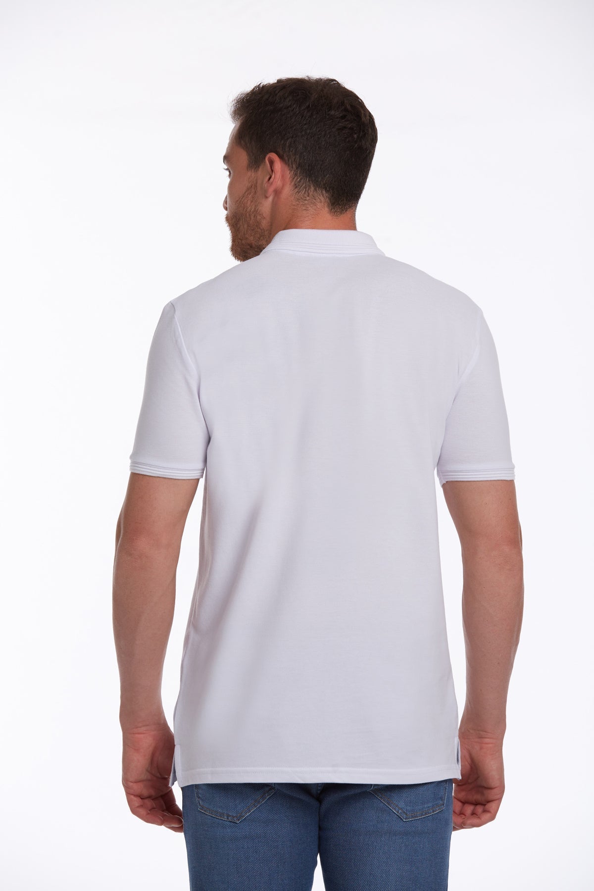 Regular Fit White Basic 100% Cotton Polo T-Shirt - SAYKI