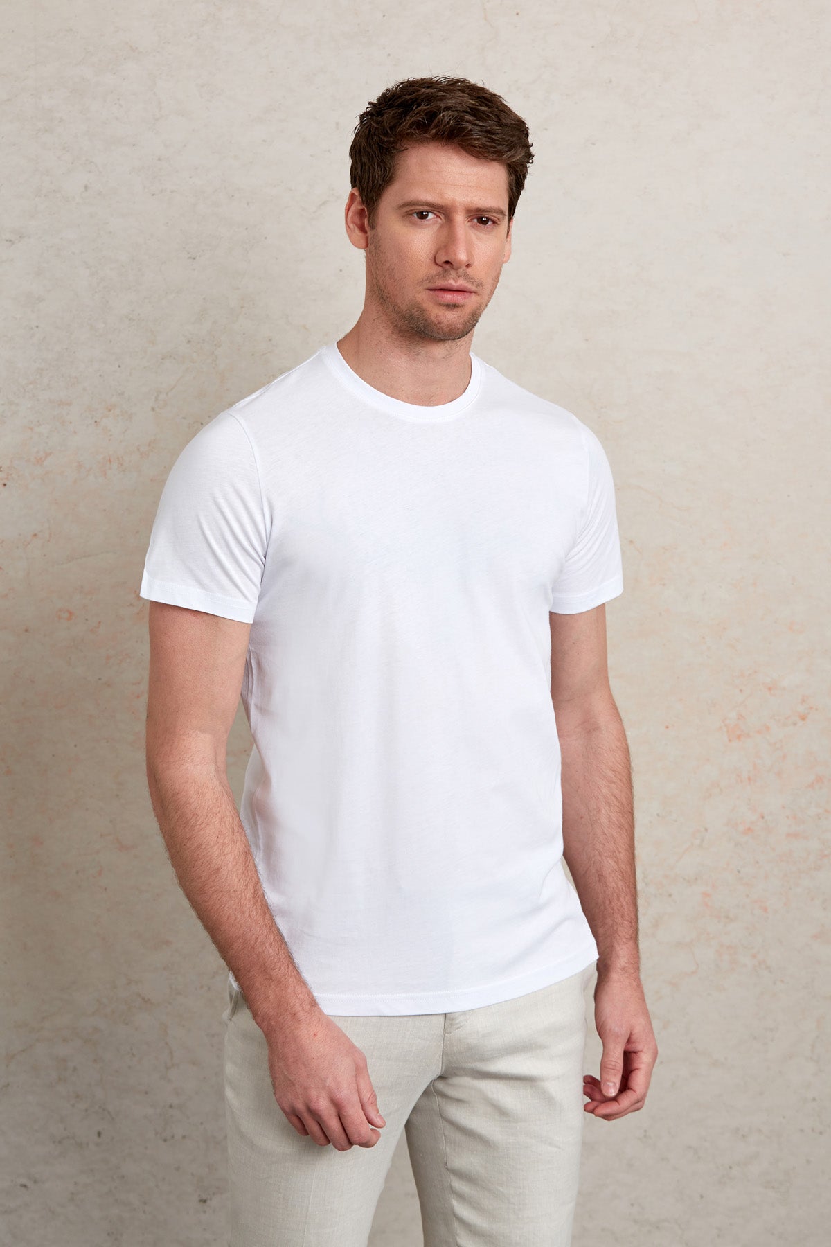 Regular Fit White Basic Cotton Crew Neck T-Shirt - SAYKI